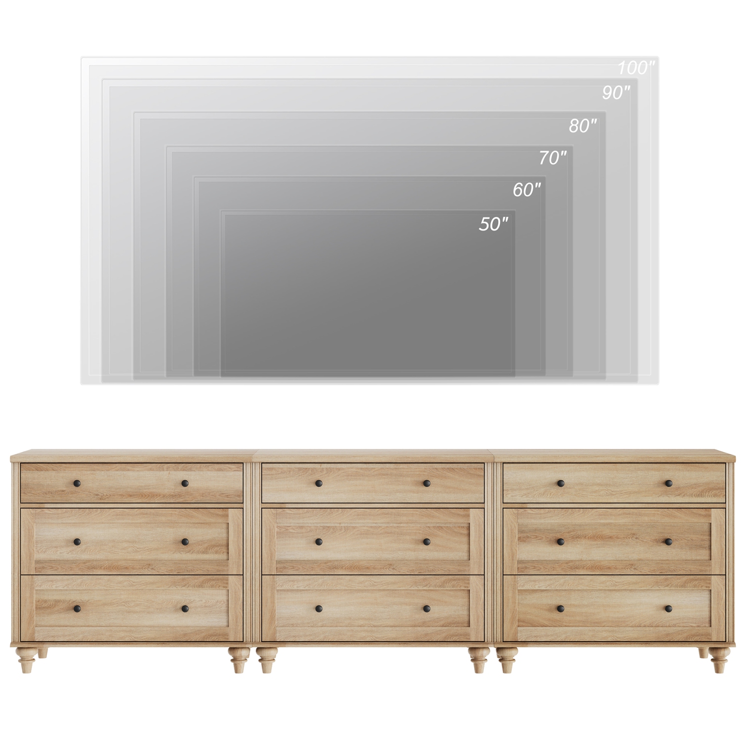 WAMPAT Dresser for Bedroom with 9 Drawers,Oak Kids Dressers with Wide Chest of Drawer,Wooden Closet Storage Organizer for Living Room,Nursery,Hallway