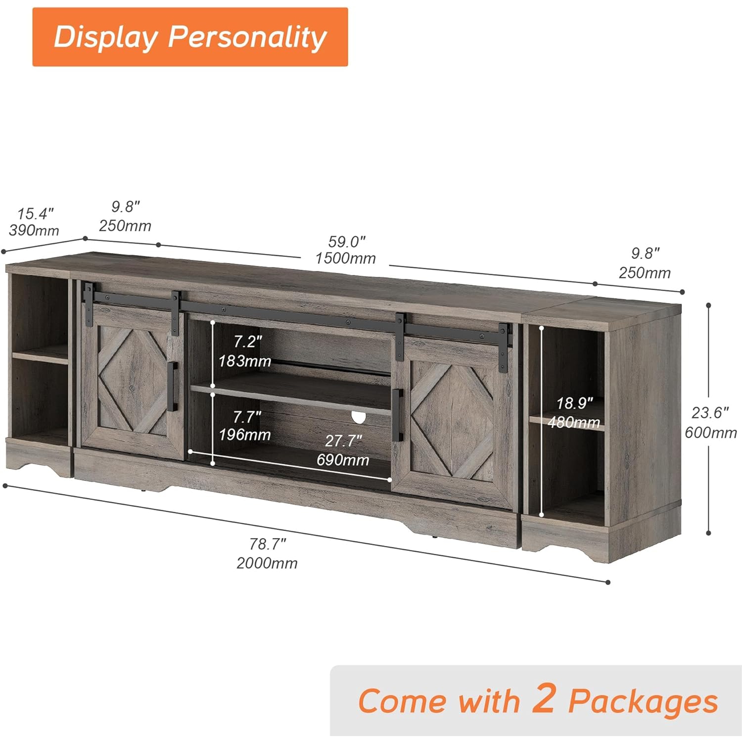 WAMPAT Sliding Barn Door TV Stand for up to 85" TVs,Wood Media Console Table Storage Cabinet with Open Storage, Entertainment Center for Living