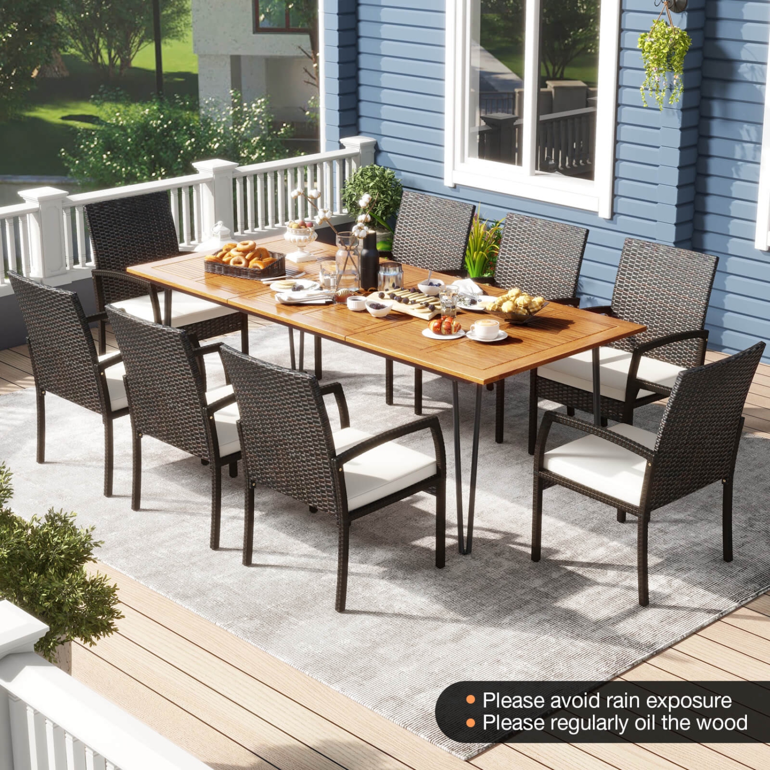 Ensemble de 8 chaises à accoudoirs pour patio extérieur Costway 9 PCS et table carrée en bois d'acacia