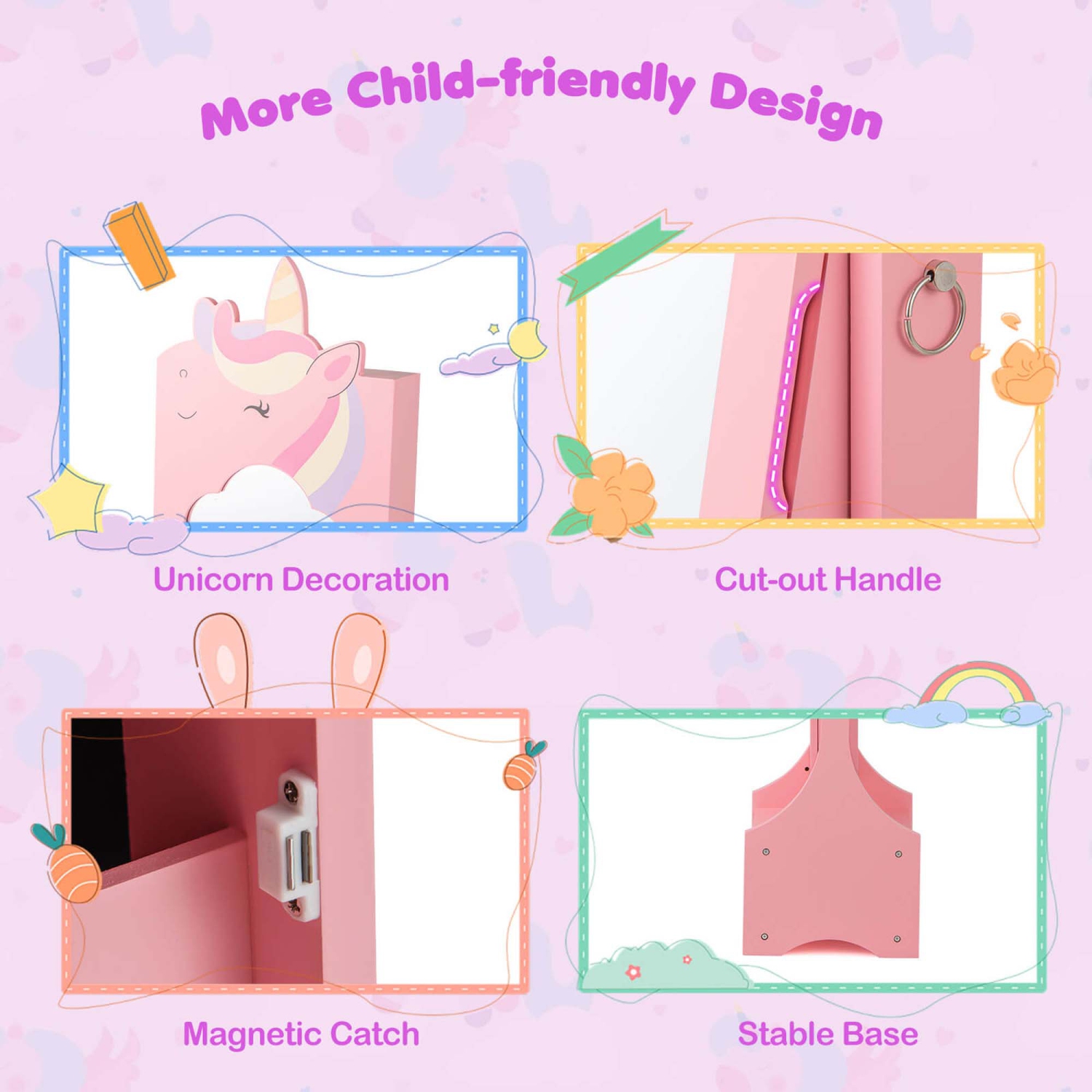 Costway Kids Vanity Set Princess Makeup Dressing Table & Chair Set with Kids Jewelry Armoire