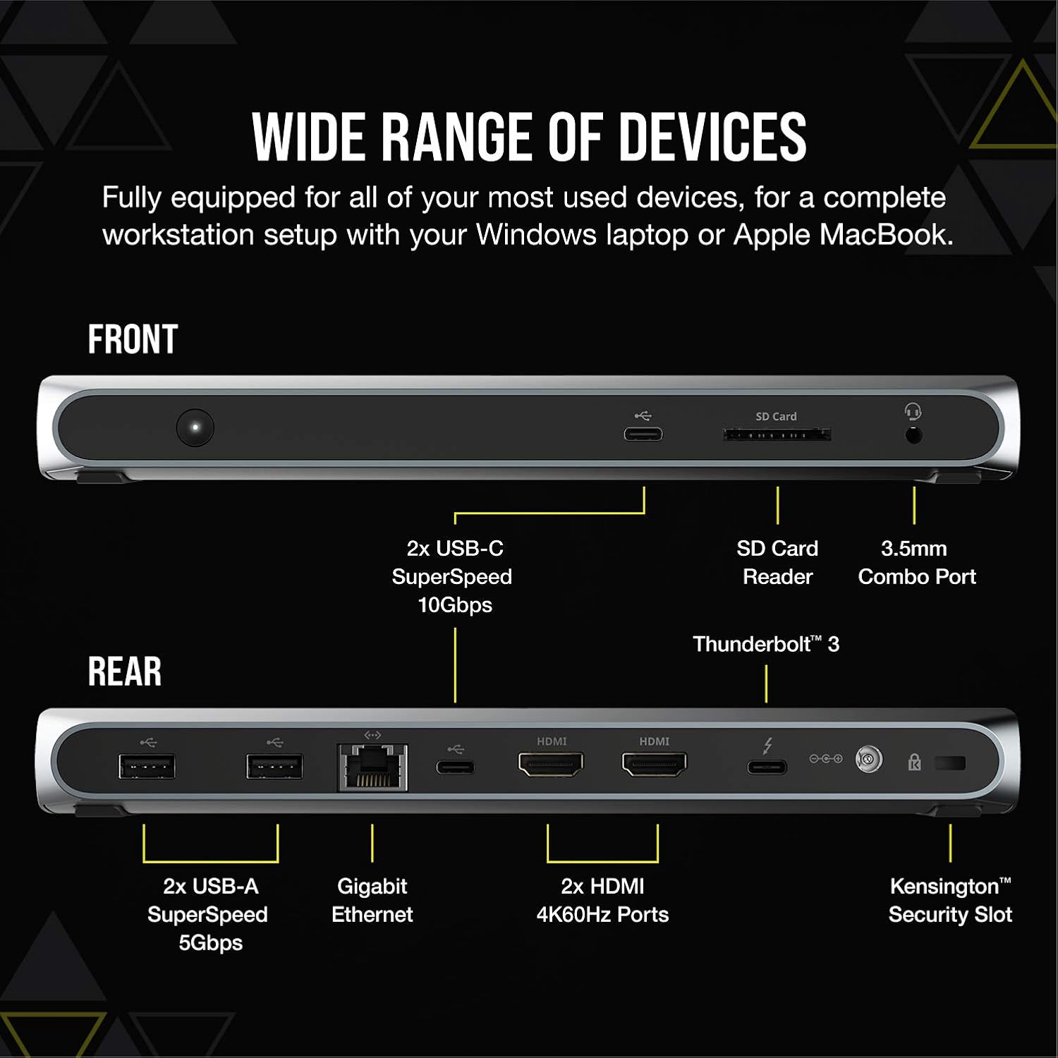 Corsair TBT100 Thunderbolt 3 Dock – 85W Charging, Dual 4k 60Hz Support, 2X HDMI, 40Gb/s,USB-C Gen 2 x2, USB-A 3.1 (7.5W) x2, Gigabit Ethernet