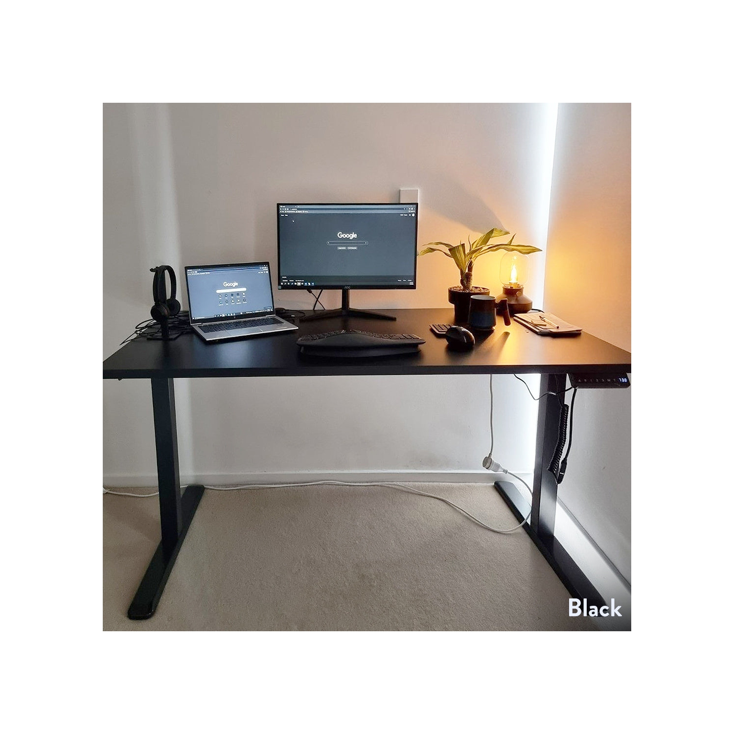 Desky Single Sit-Stand Desk - 59.1" Black Top Single Motor Up To 48.4 Inch Lift 176 Lb Capacity, Space Grey Frame