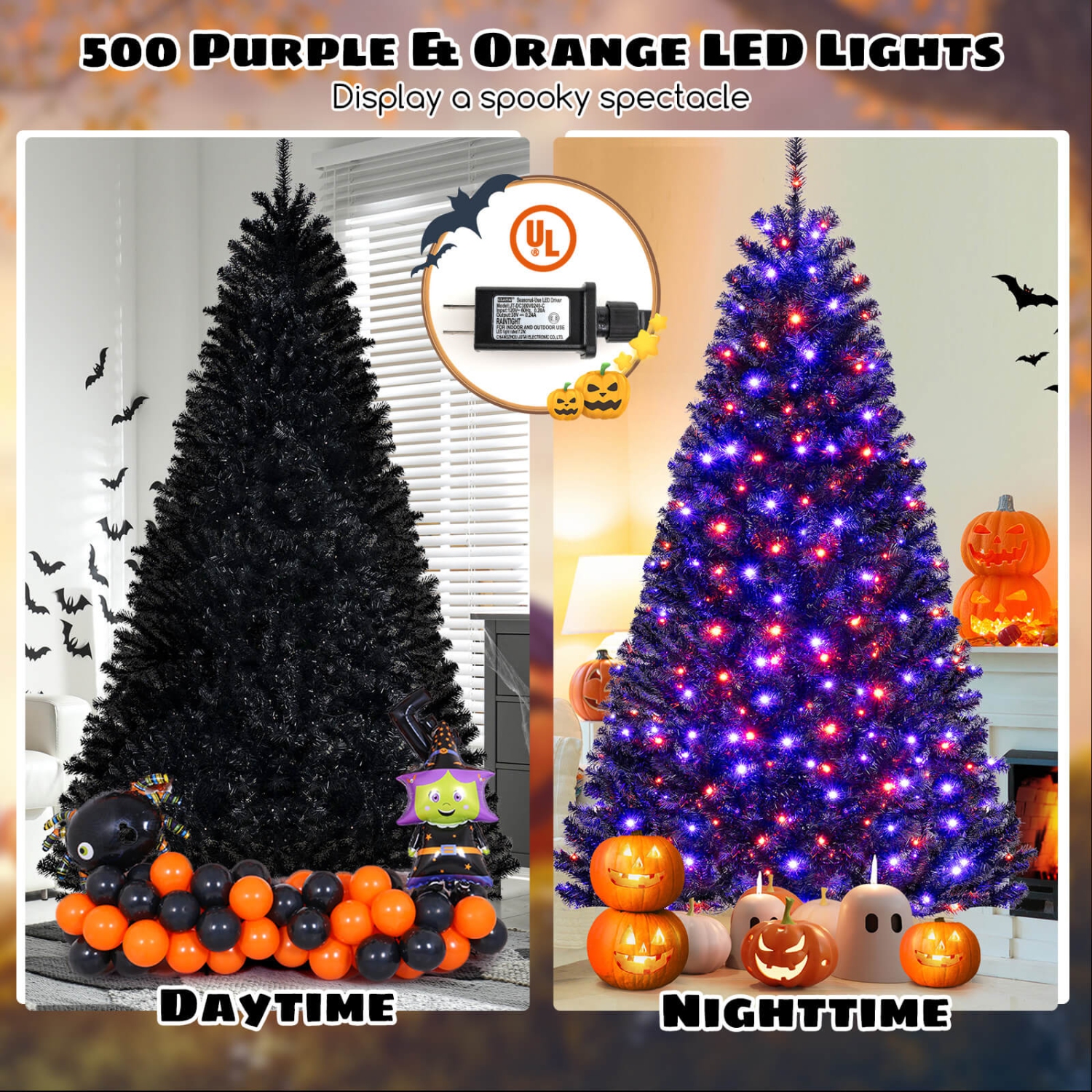 Costway 8 FT Halloween Tree Artificial Decoration Tree with 1408 Branch Tips 6 Lighting Modes