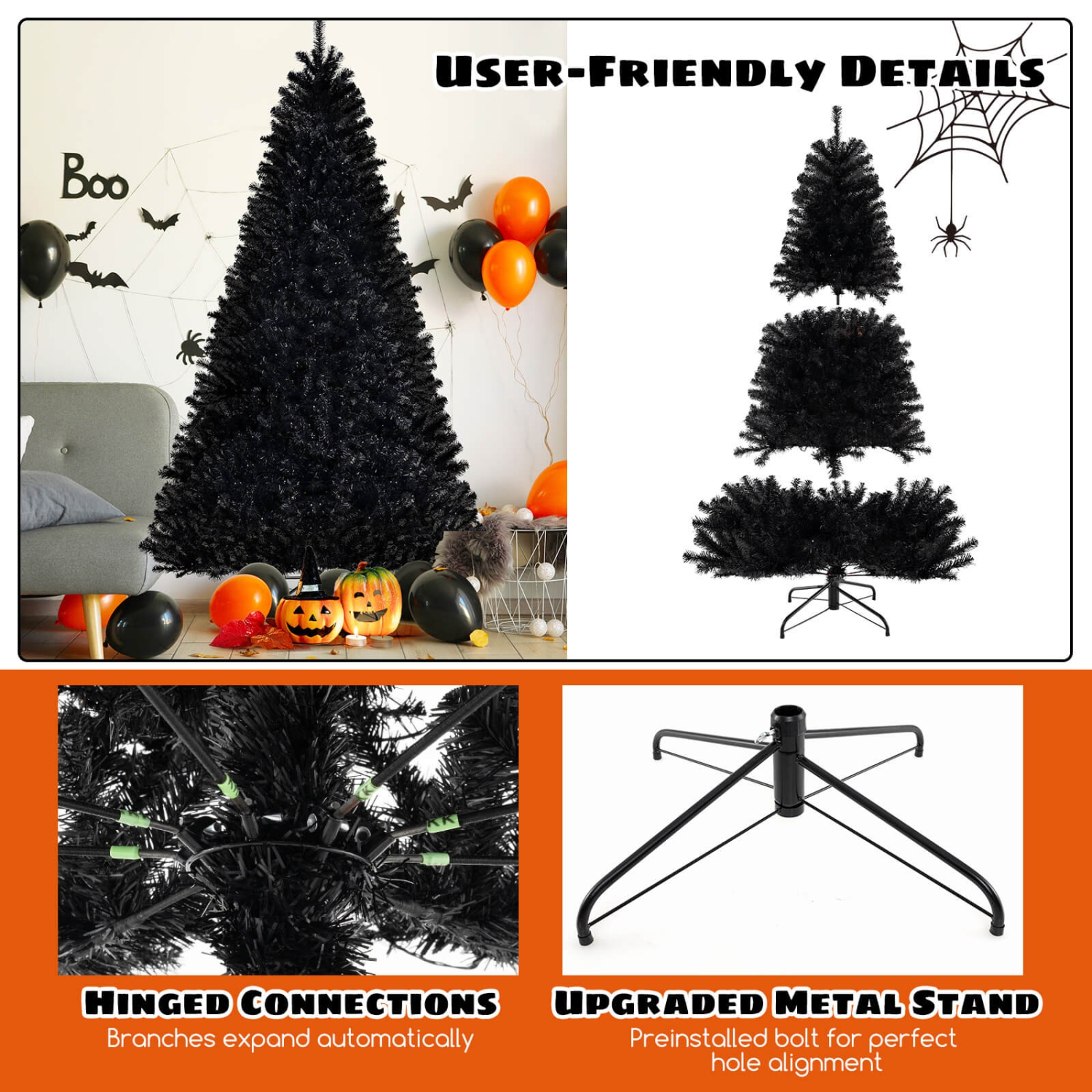Costway 8 FT Halloween Tree Artificial Decoration Tree with 1408 Branch Tips 6 Lighting Modes