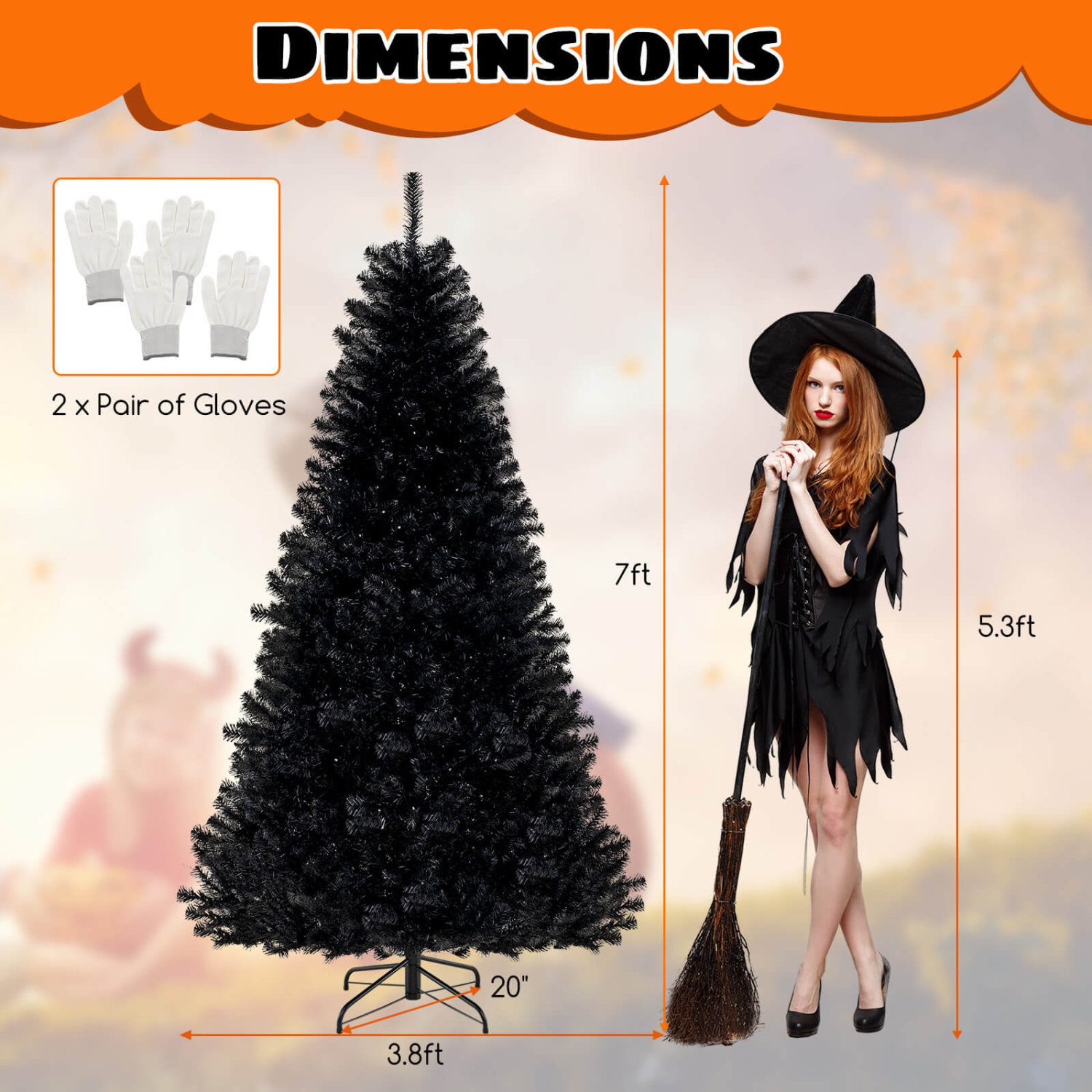 Costway 7 FT Halloween Tree Artificial Decoration Tree with 1040 Branch Tips 6 Lighting Modes