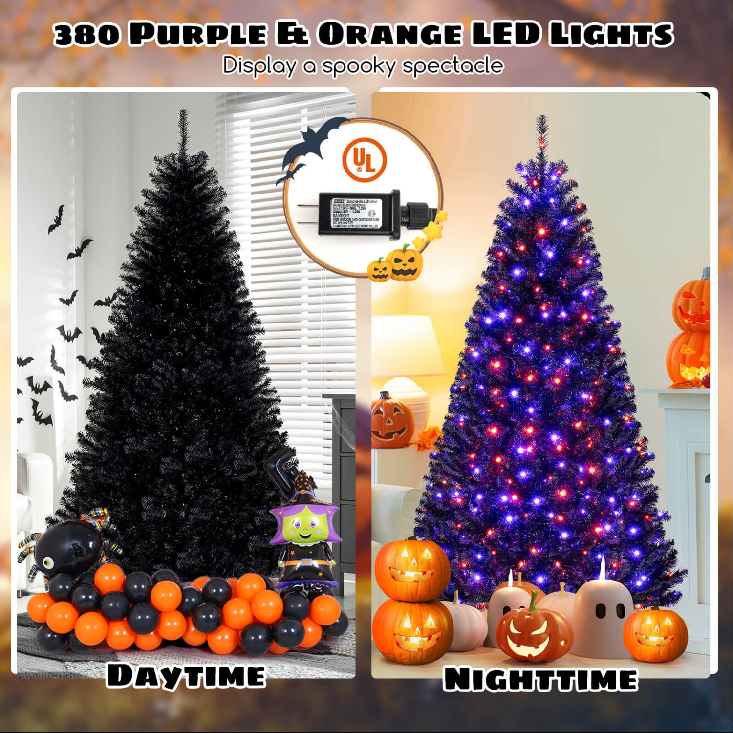 Costway 7 FT Halloween Tree Artificial Decoration Tree with 1040 Branch Tips 6 Lighting Modes