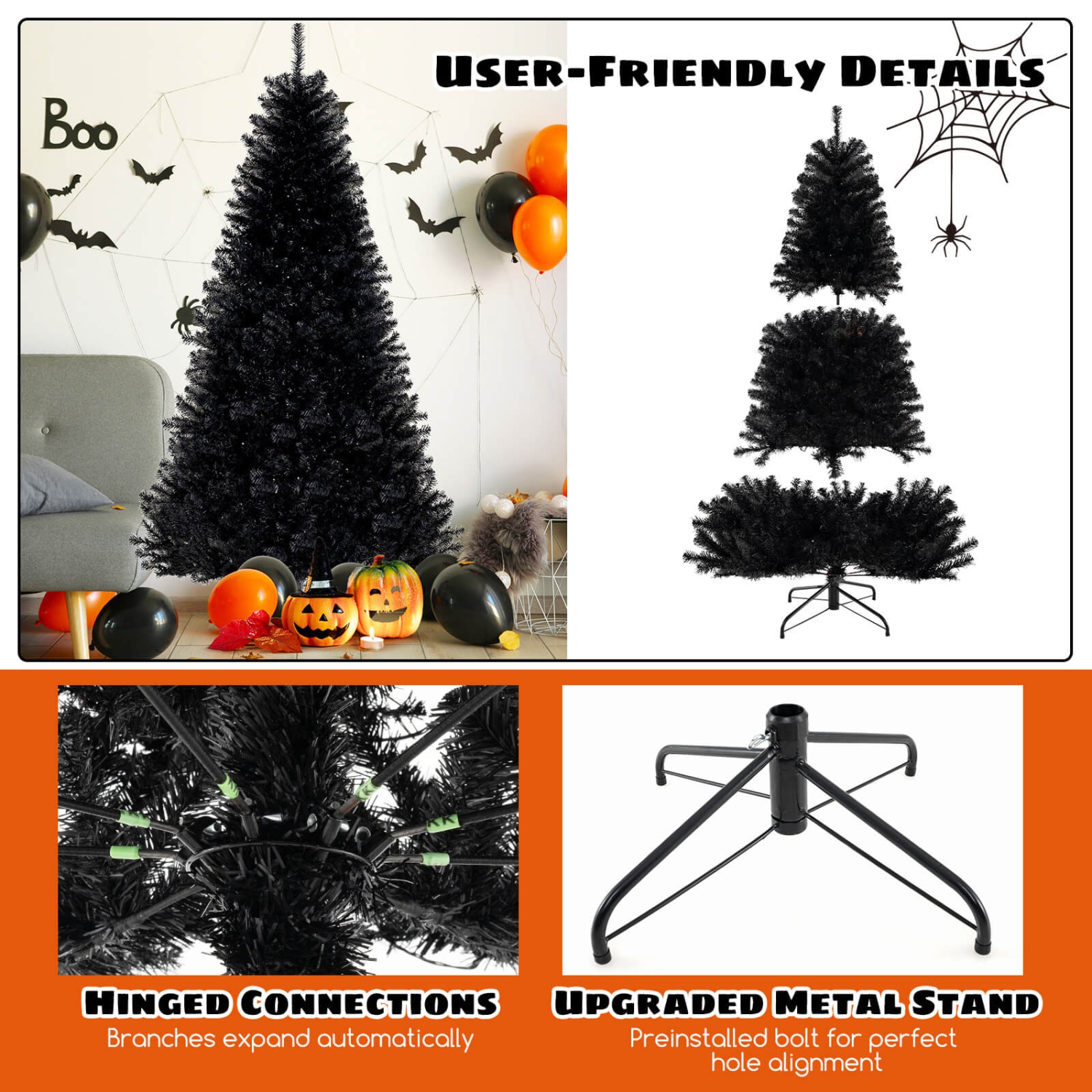 Costway 7 FT Halloween Tree Artificial Decoration Tree with 1040 Branch Tips 6 Lighting Modes