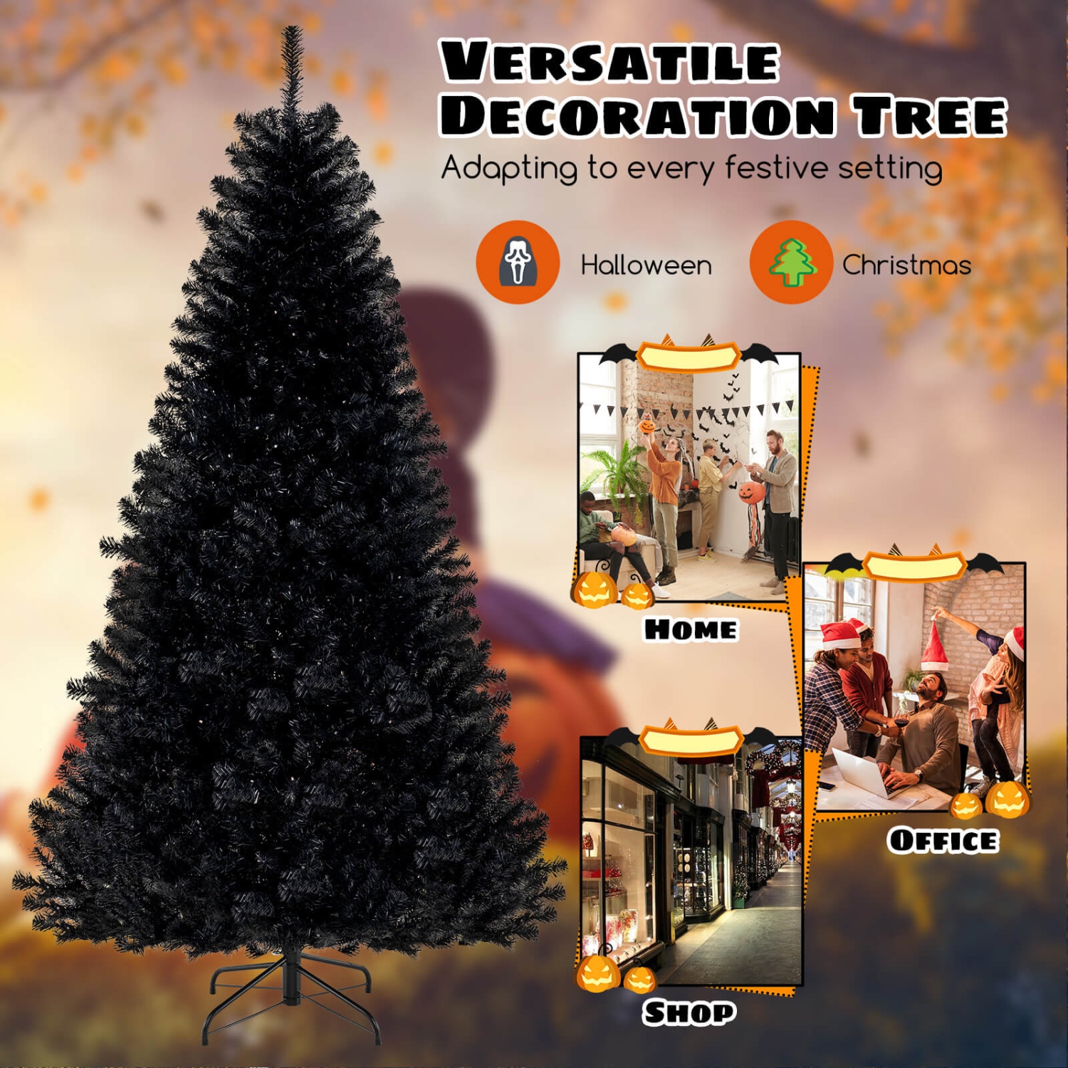Costway 7 FT Halloween Tree Artificial Decoration Tree with 1040 Branch Tips 6 Lighting Modes