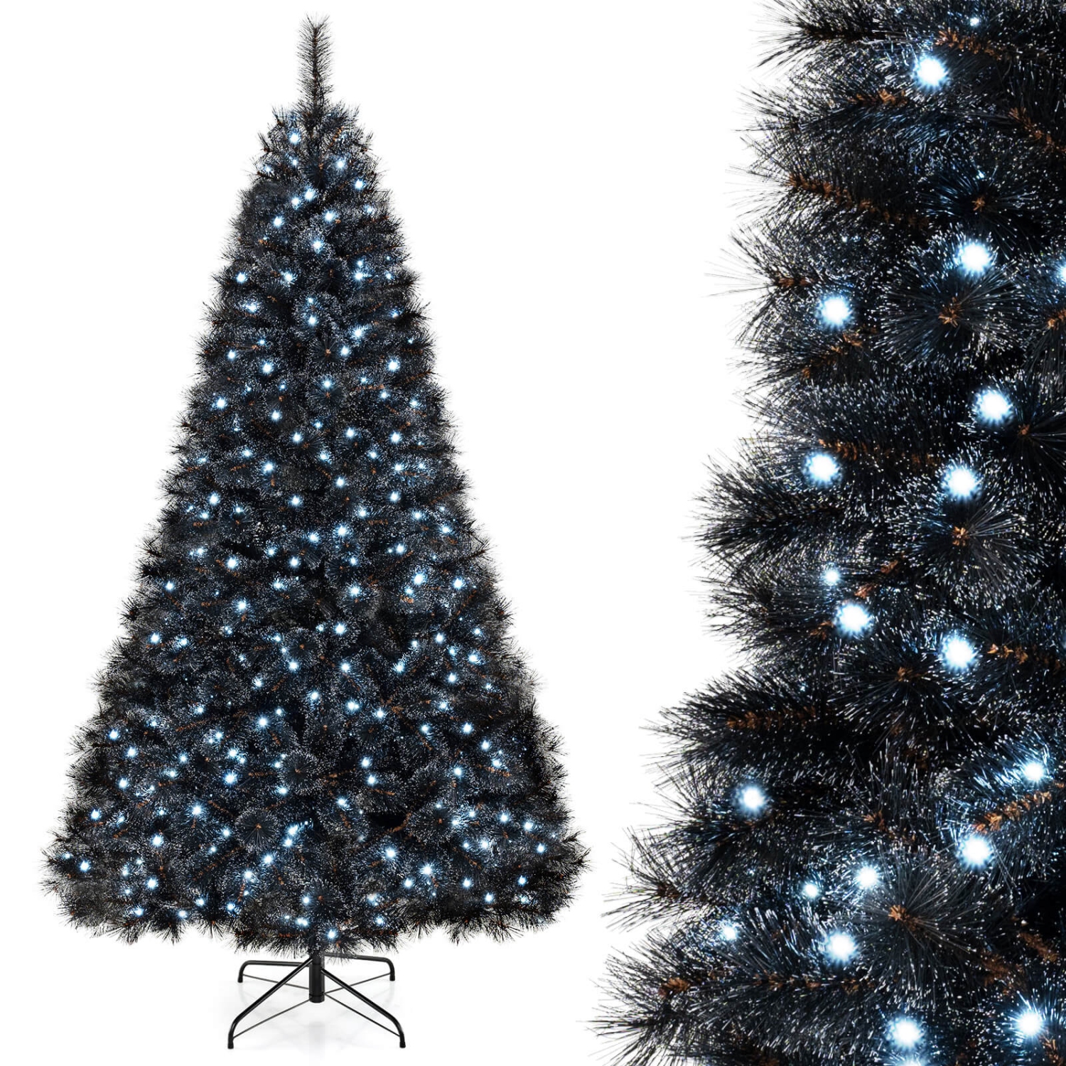 Costway 8 FT Halloween Tree with 860 Branch Tips Frosted Pine Needles 450 White LED Lights