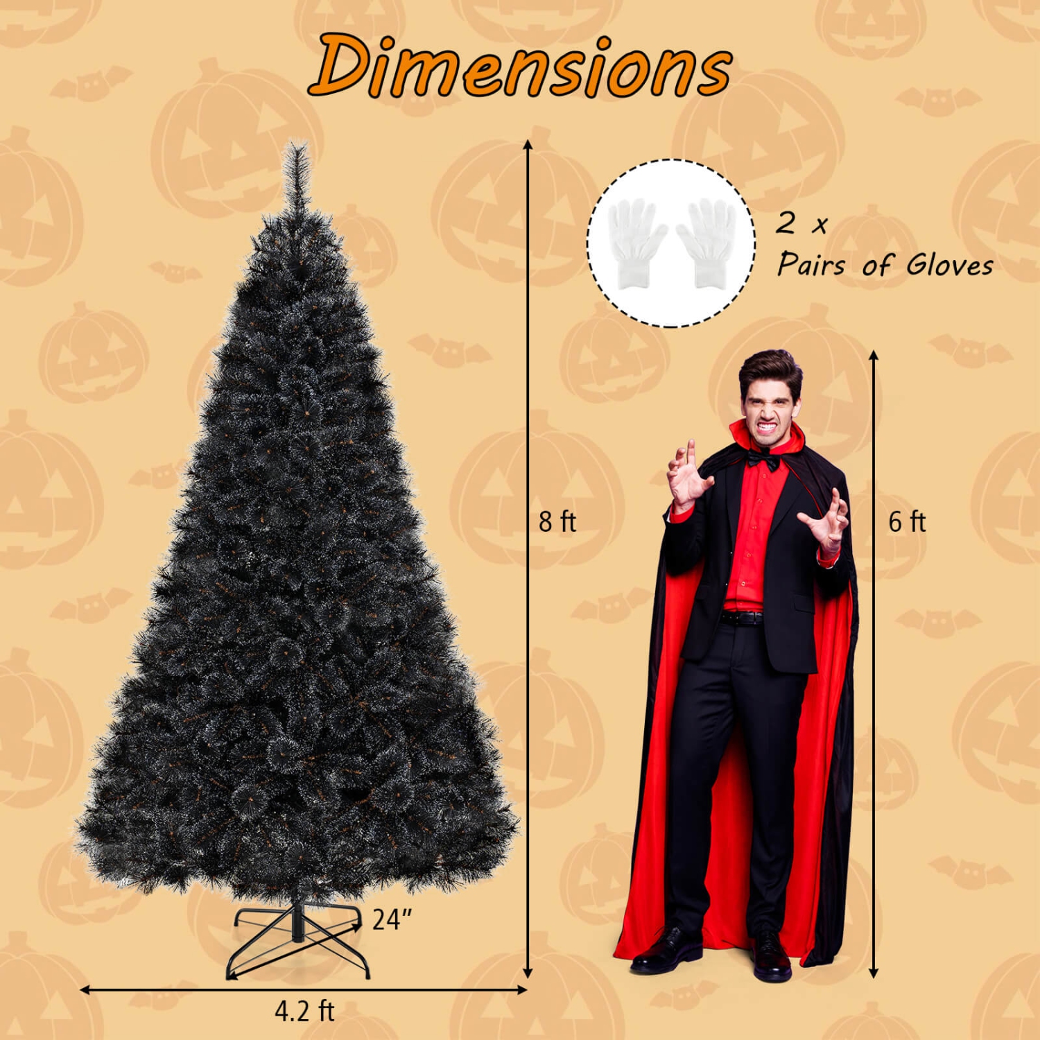 Costway 8 FT Halloween Tree with 860 Branch Tips Frosted Pine Needles 450 White LED Lights
