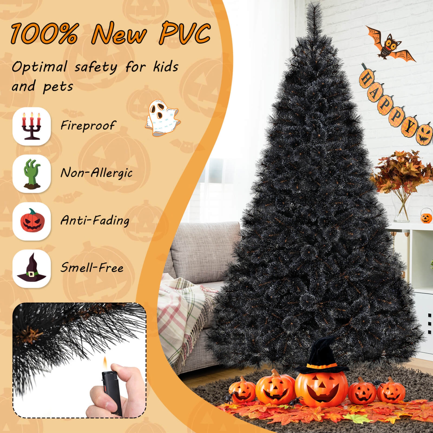 Costway 8 FT Halloween Tree with 860 Branch Tips Frosted Pine Needles 450 White LED Lights