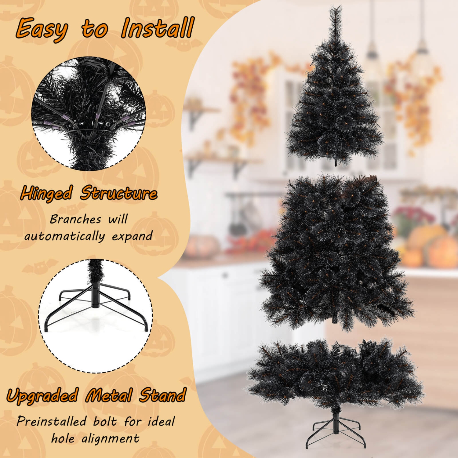 Costway 8 FT Halloween Tree with 860 Branch Tips Frosted Pine Needles 450 White LED Lights