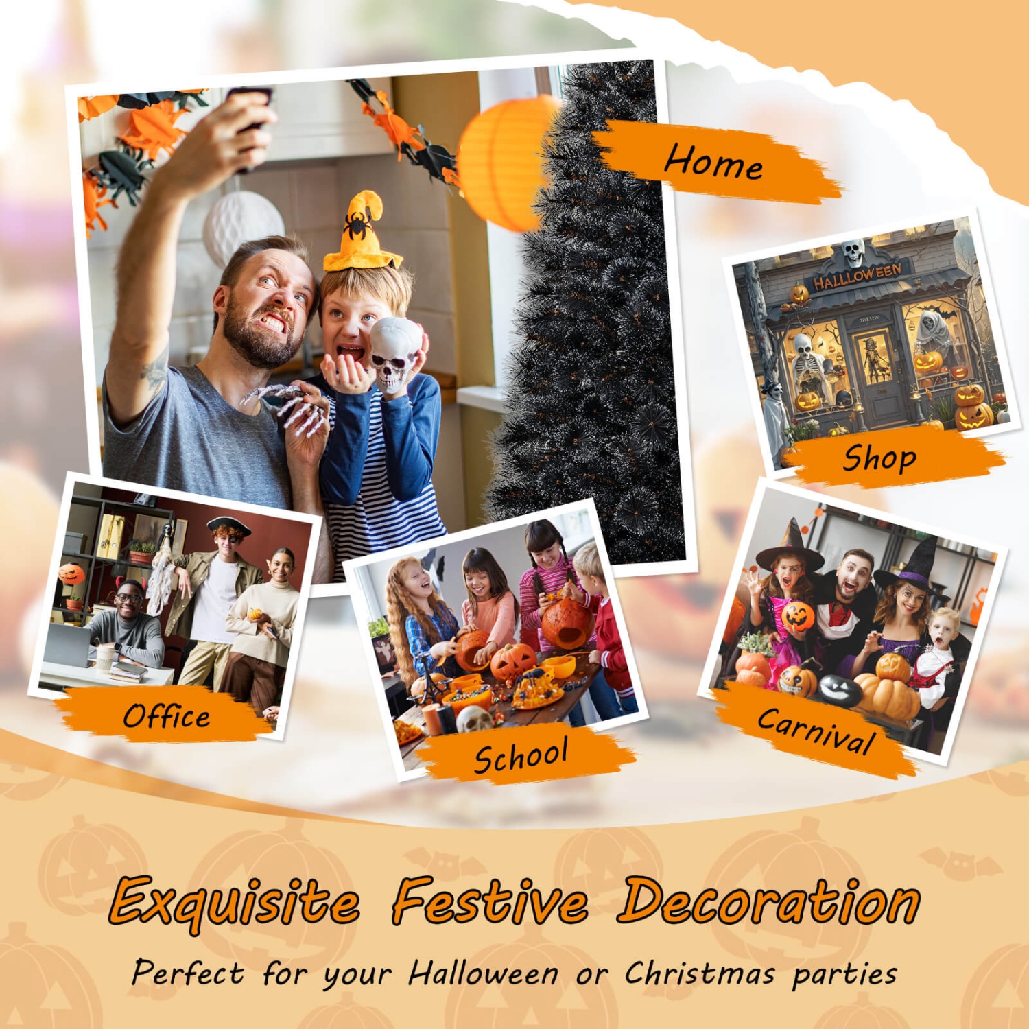 Costway 8 FT Halloween Tree with 860 Branch Tips Frosted Pine Needles 450 White LED Lights