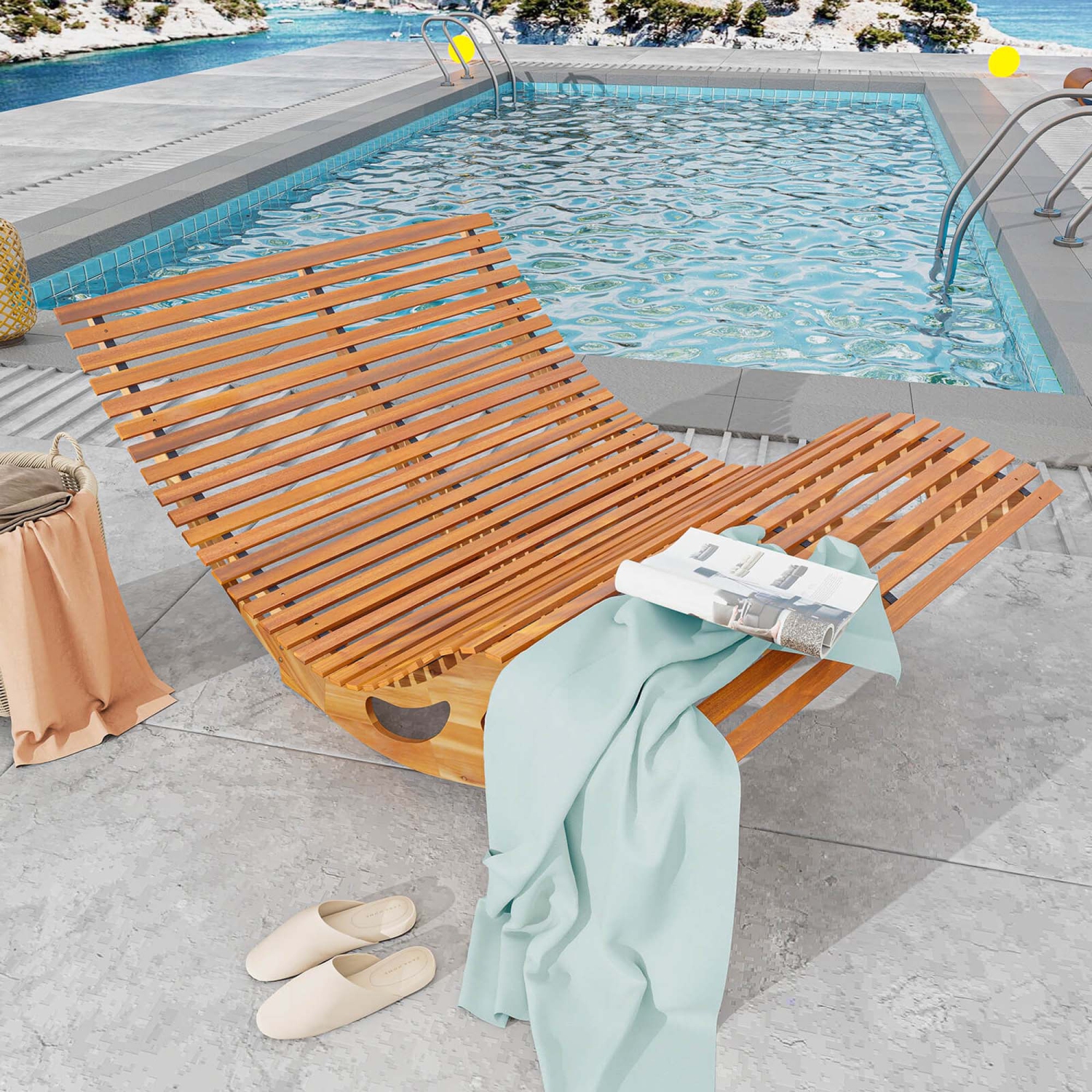 Chaise longue d'extérieur double de Costway pour 2&nbsp;personnes avec butoir de siège à dossier haut en lattes pour patio