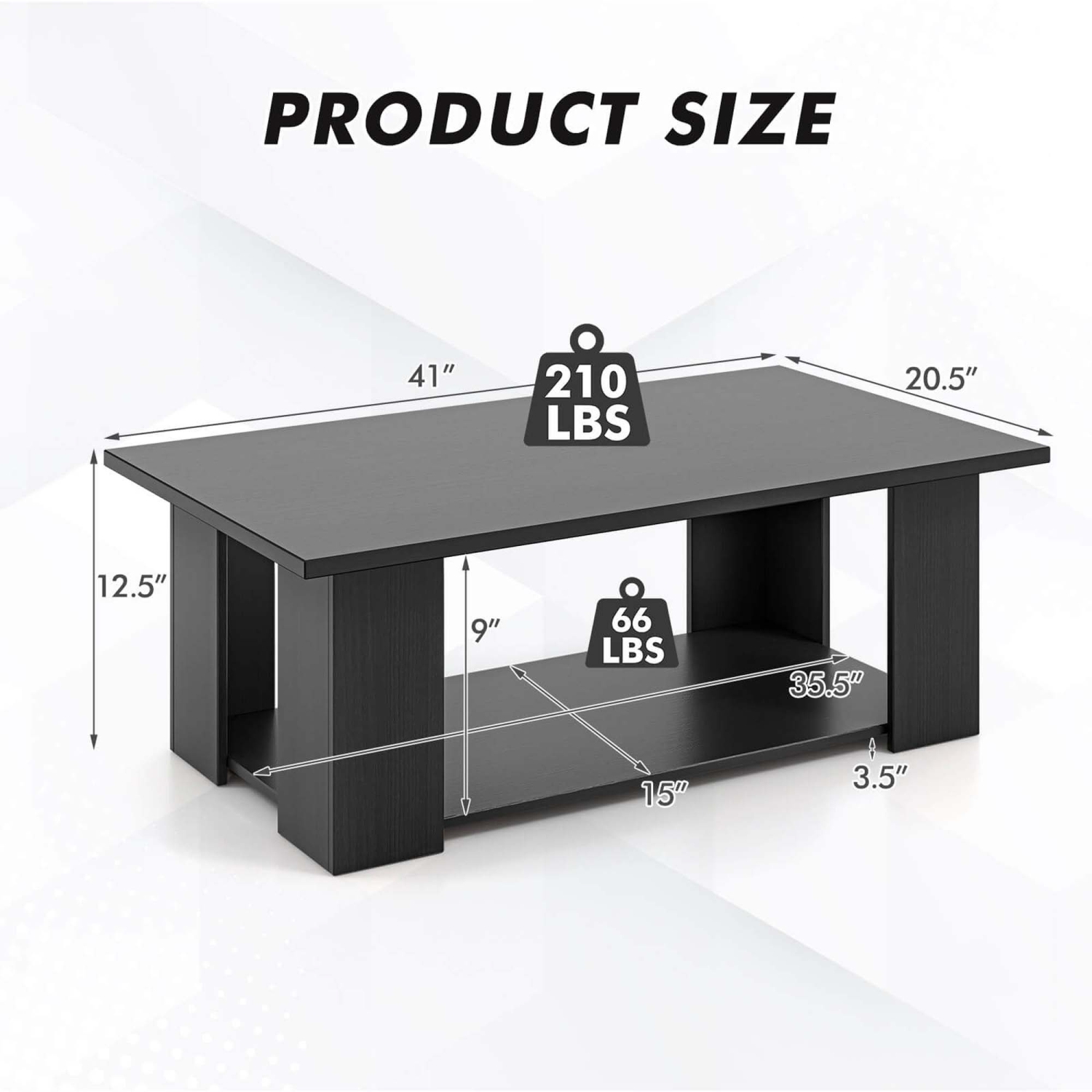 Costway Coffee Table 2-Tier Modern Center Cocktail Table with Storage Shelf for Living Room