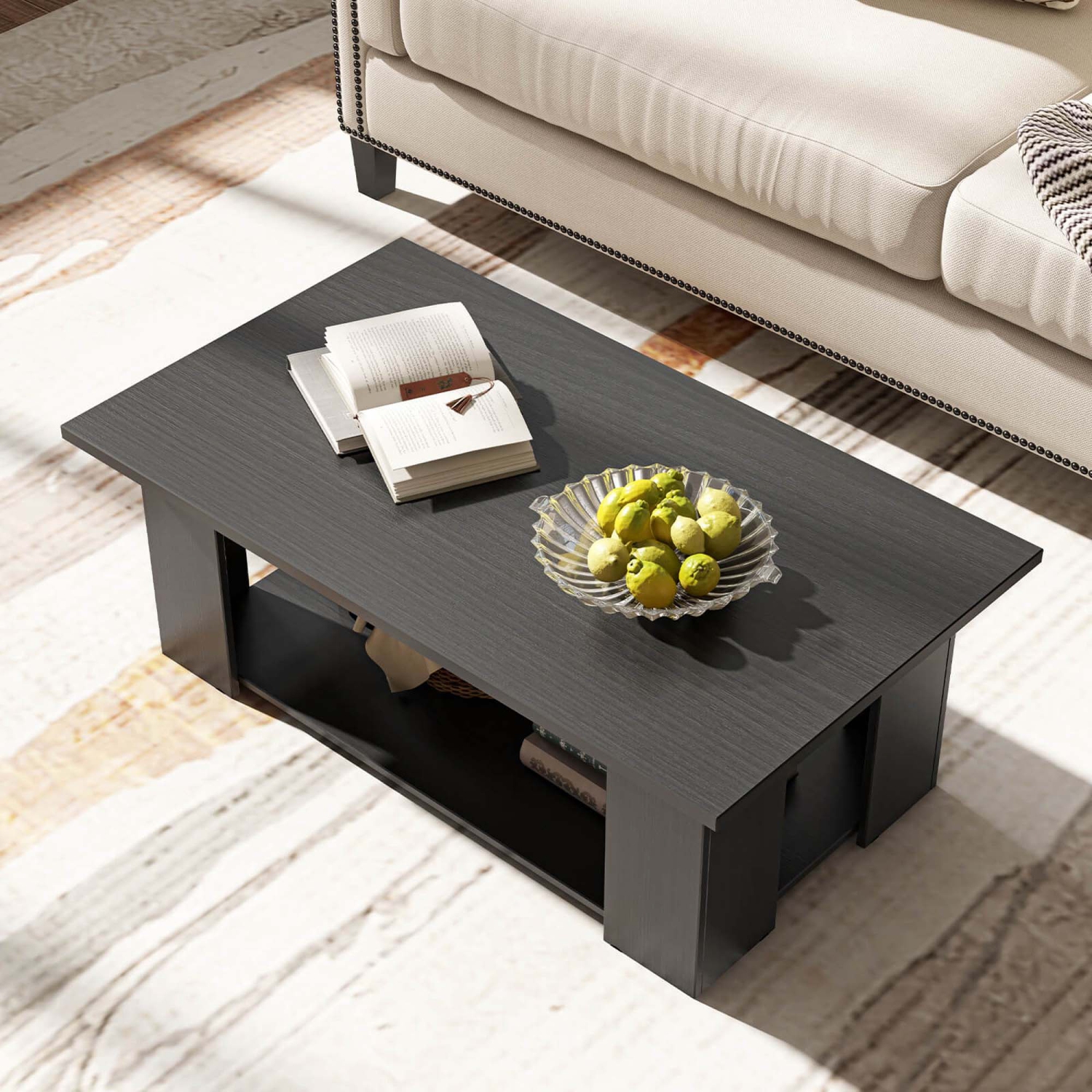 Costway Coffee Table 2-Tier Modern Center Cocktail Table with Storage Shelf for Living Room
