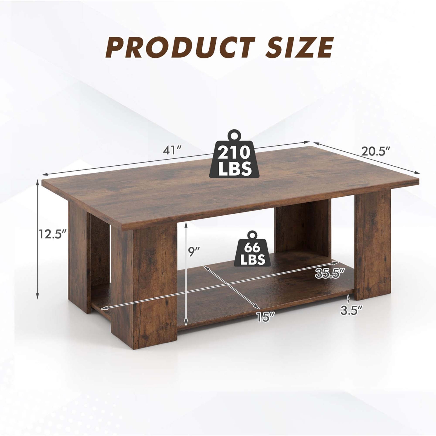 Costway Coffee Table 2-Tier Modern Center Cocktail Table with Storage Shelf for Living Room