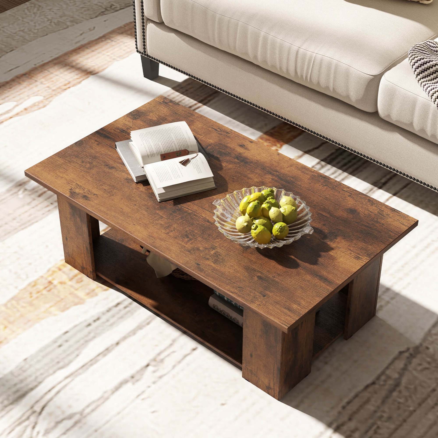 Costway Coffee Table 2-Tier Modern Center Cocktail Table with Storage Shelf for Living Room