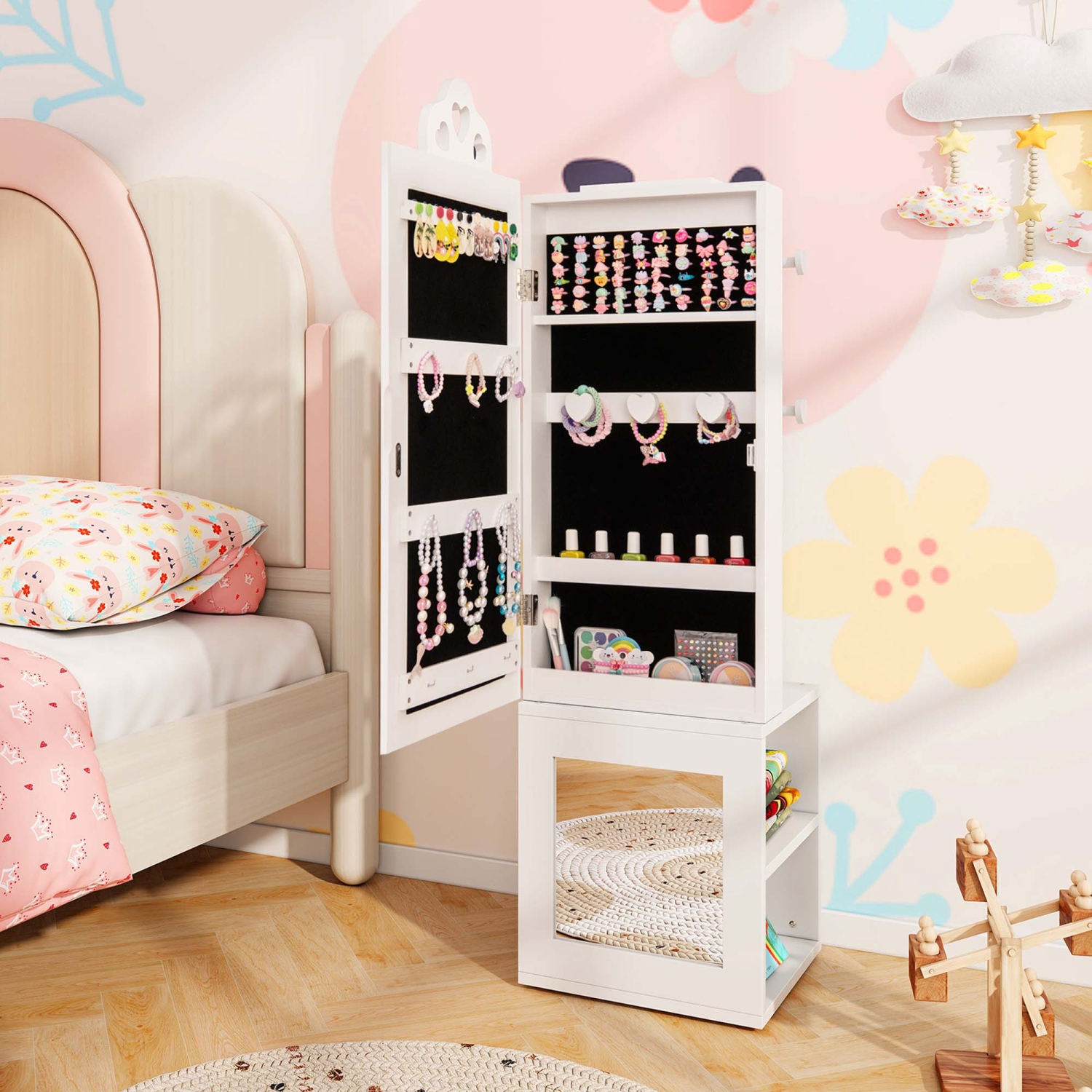 Armoire à bijoux debout pour enfants de Costway avec miroir pleine longueur