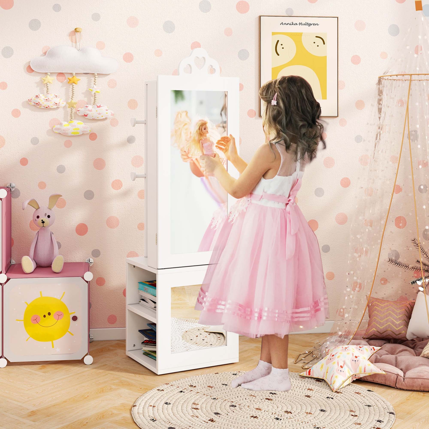 Armoire à bijoux debout pour enfants de Costway avec miroir pleine longueur