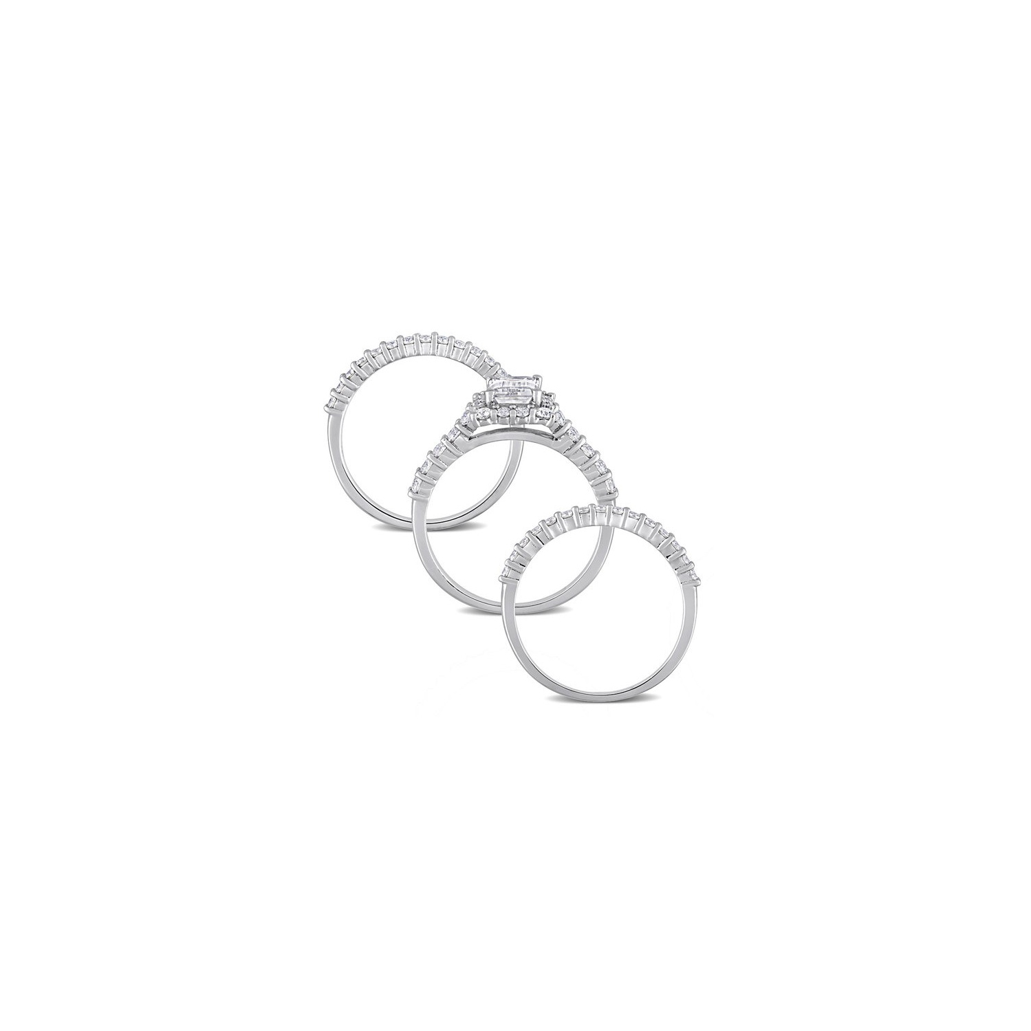 2.10 Carat Synthetic Moissanite Bridal Engagement Wedding Ring Set in Sterling Silver