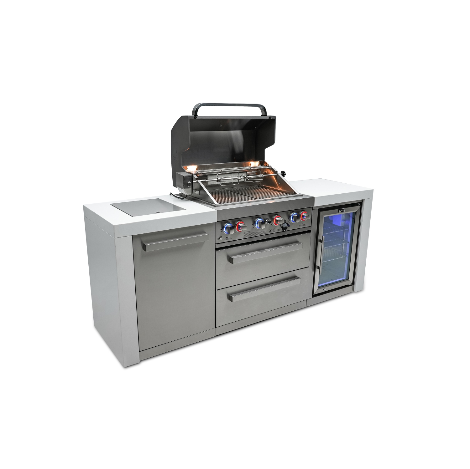 Îlot de luxe Mont Alpi 400 avec armoire réfrigérateur - Acier inoxydable de qualité marine