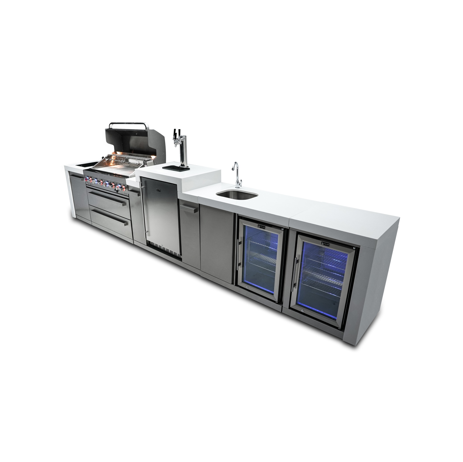 Îlot de luxe Mont Alpi 805 avec Kegerator, centre de boissons et armoire réfrigérateur - Acier inoxydable de qualité marine