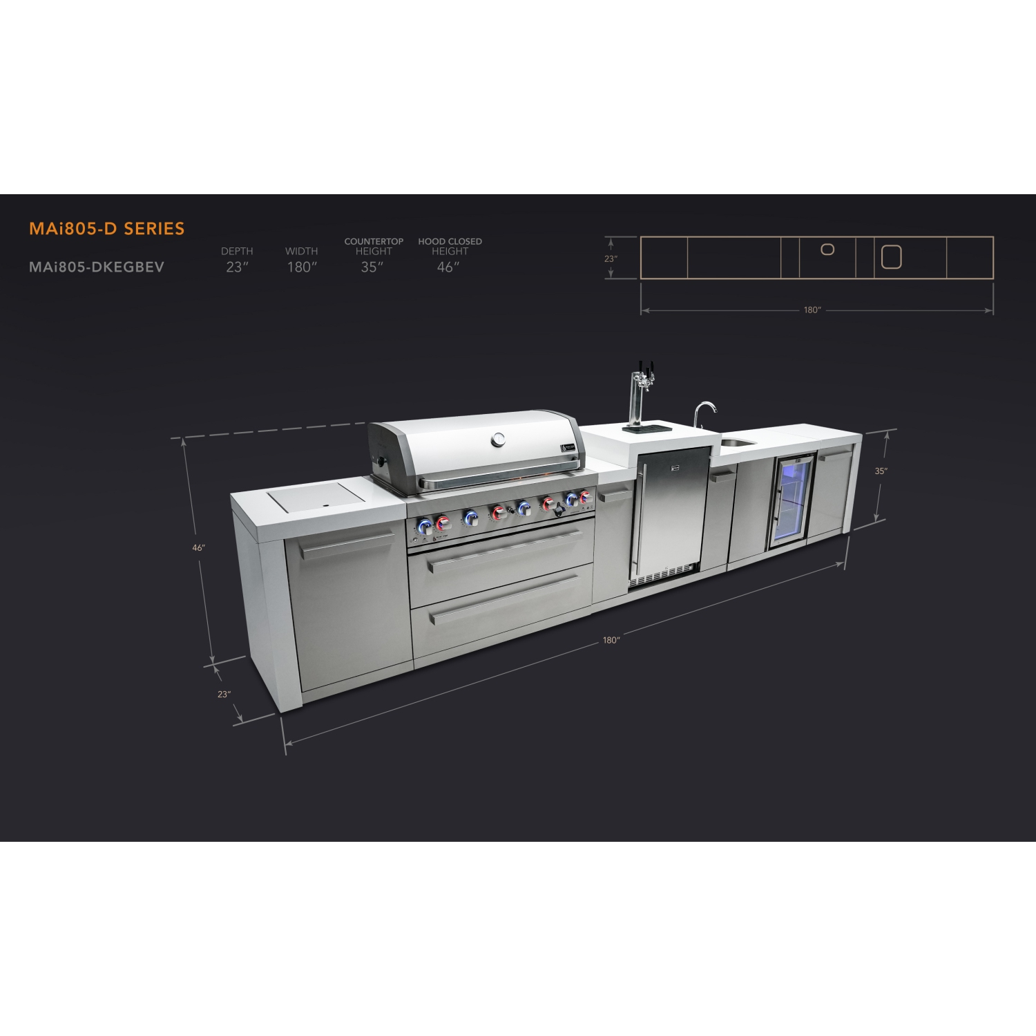 Mont Alpi 805 Deluxe Island with a Kegerator and a Beverage Center - Marine Grade Stainless Steel