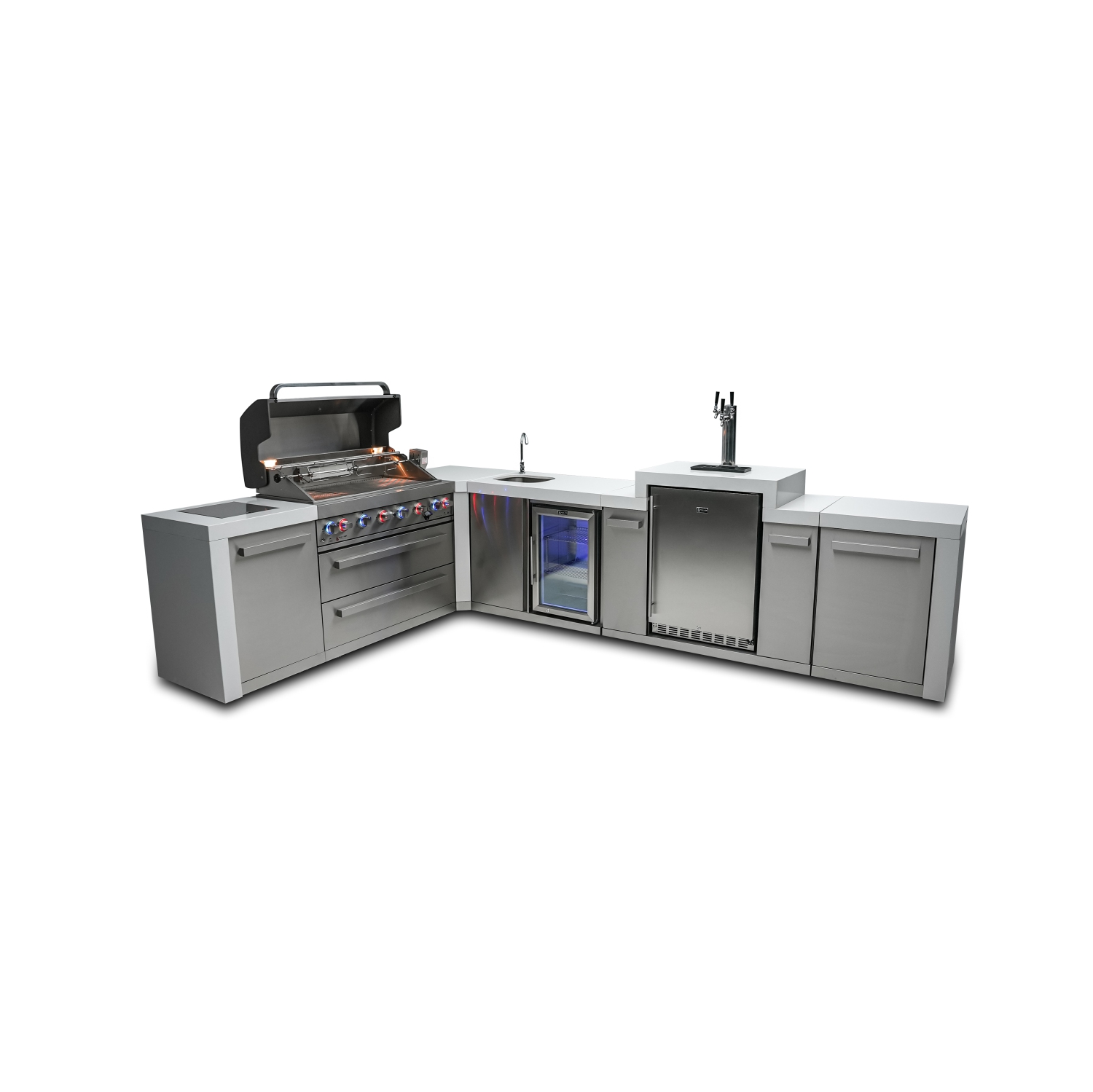 Île de luxe Mont Alpi 805 avec coin 90 degrés, Kegerator et centre de boissons - Acier inoxydable de qualité marine