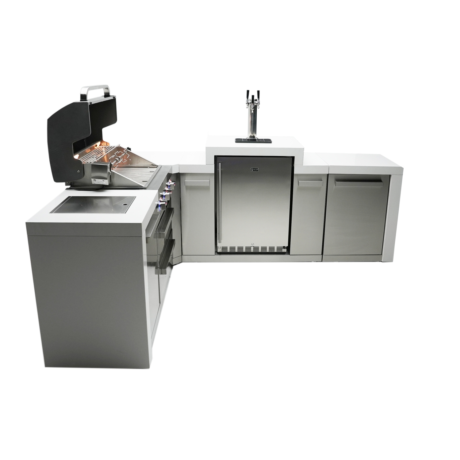 Île de luxe Mont Alpi 400 avec coin à 90 degrés et Kegerator - Acier inoxydable de qualité marine