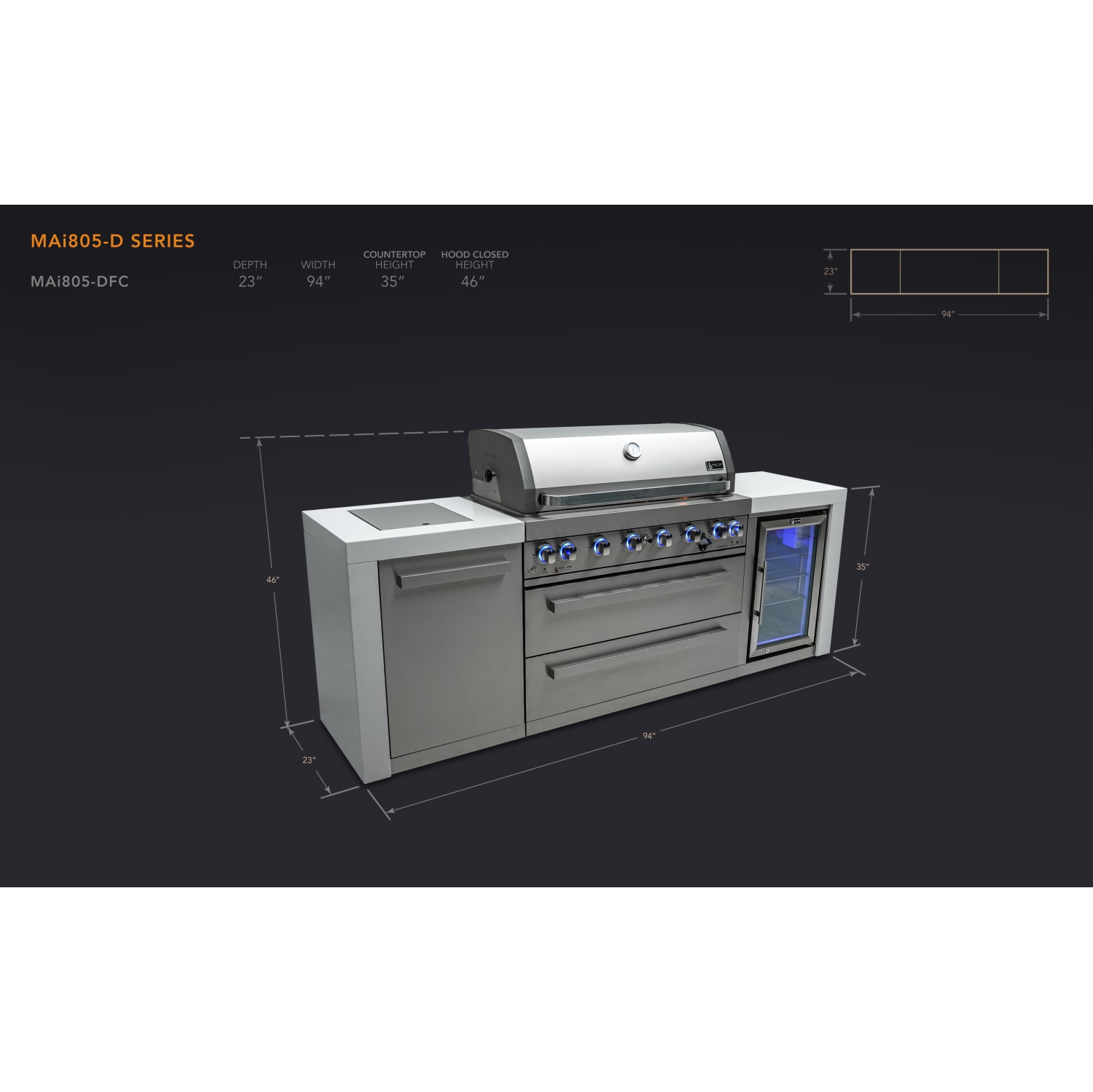 Îlot de luxe Mont Alpi 805 avec armoire réfrigérateur - Acier inoxydable de qualité marine