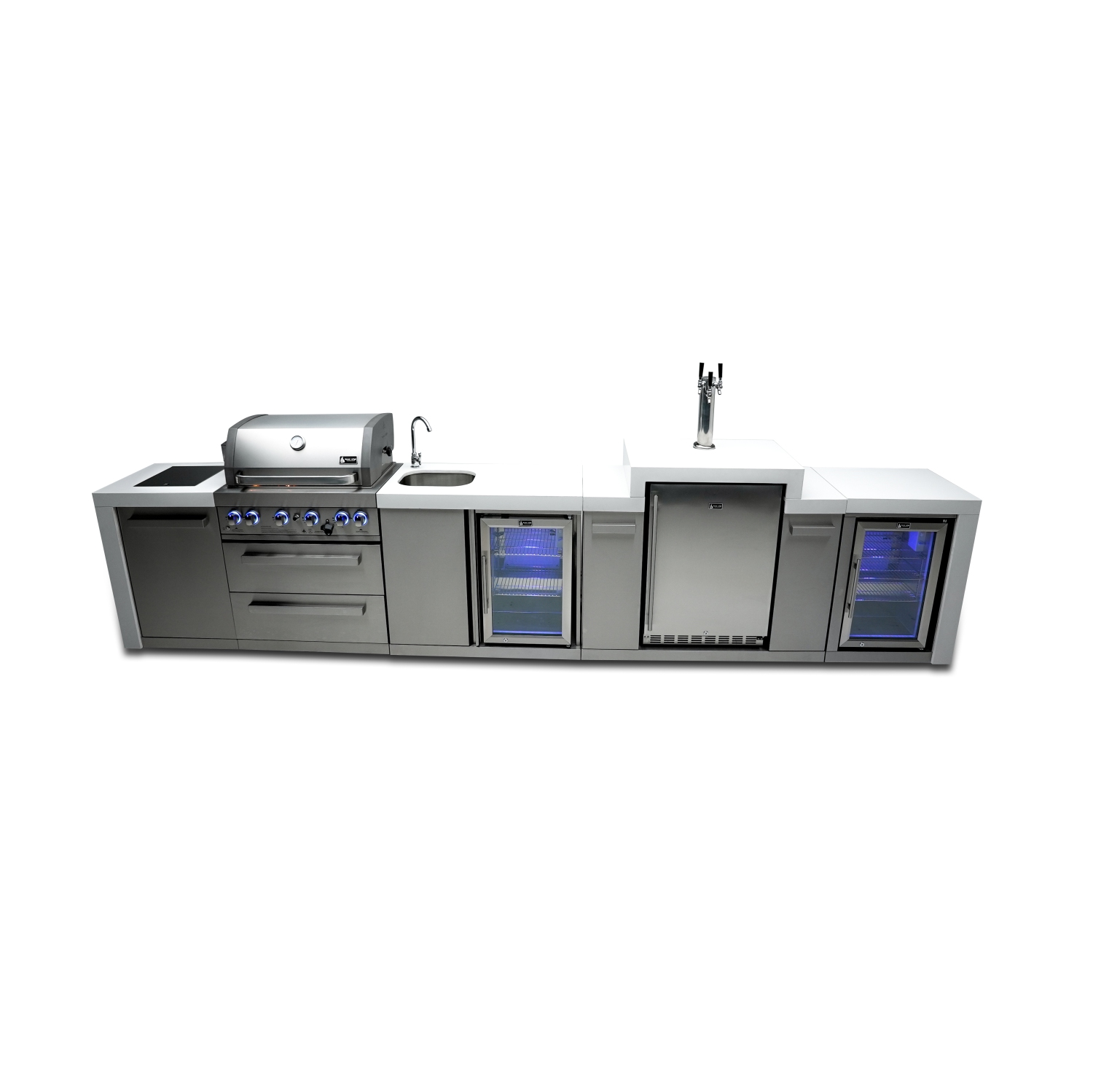 Îlot de luxe Mont Alpi 400 avec Kegerator, centre de boissons et armoire réfrigérateur - Acier inoxydable de qualité marine