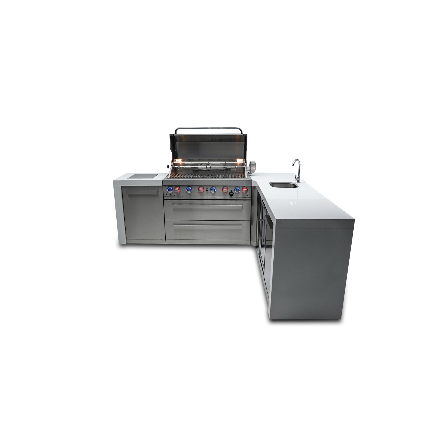 Île de luxe Mont Alpi 805 avec coin à 90 degrés et centre de boissons - Acier inoxydable de qualité marine