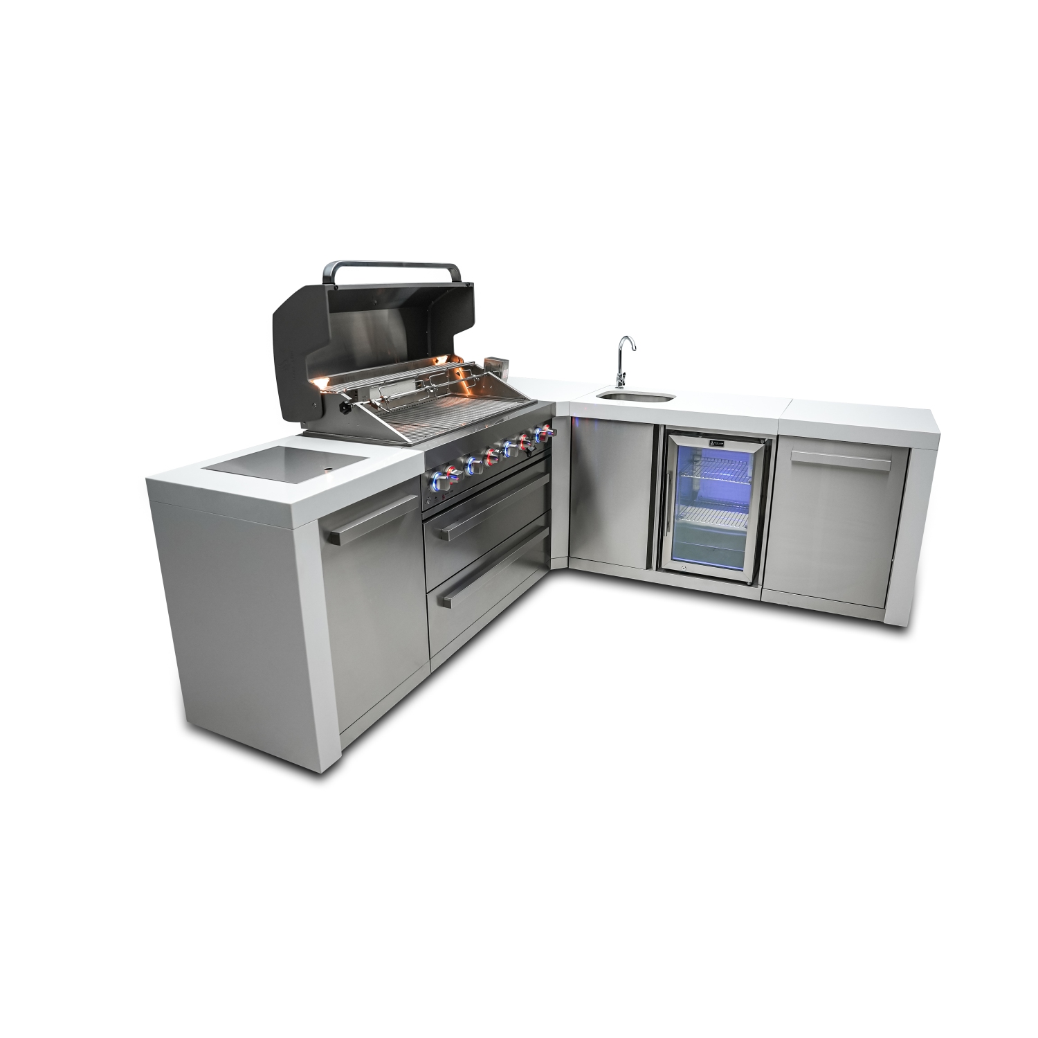 Île de luxe Mont Alpi 805 avec coin à 90 degrés et centre de boissons - Acier inoxydable de qualité marine