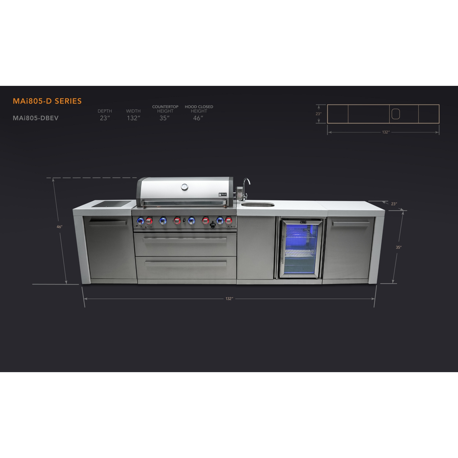 Île de luxe Mont Alpi 805 avec centre de boissons - Acier inoxydable de qualité marine