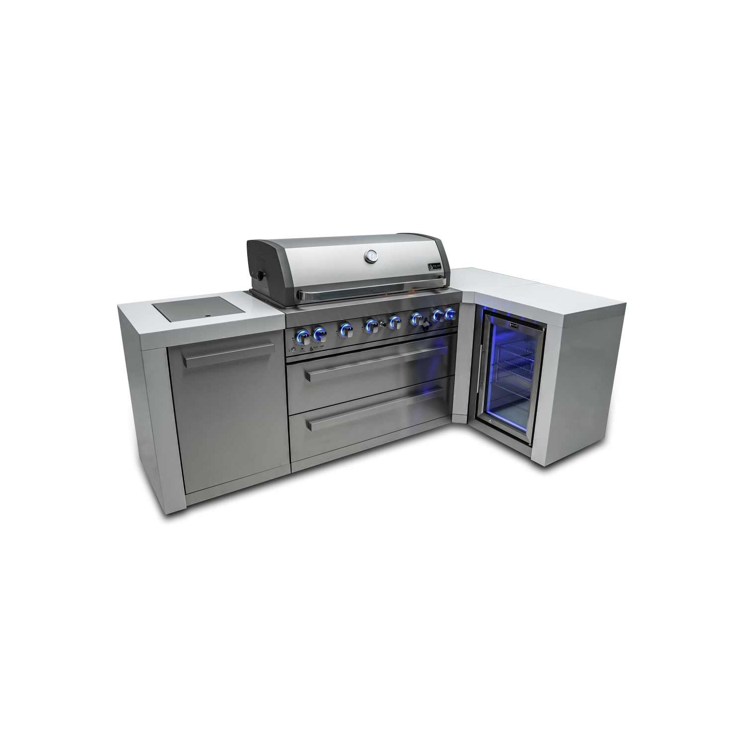 Îlot de luxe Mont Alpi 805 avec coin à 90 degrés et armoire réfrigérateur - Acier inoxydable de qualité marine