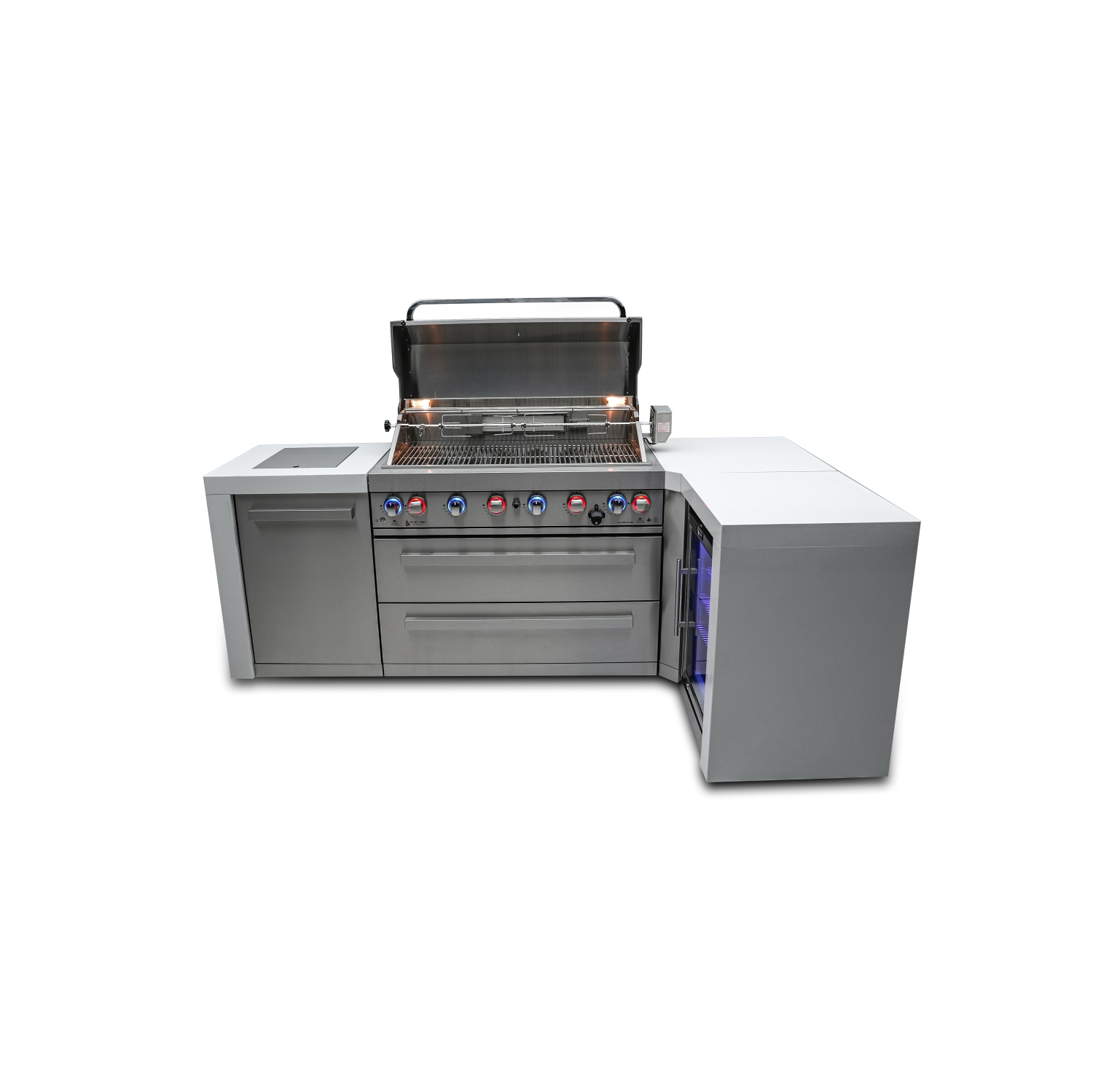 Îlot de luxe Mont Alpi 805 avec coin à 90 degrés et armoire réfrigérateur - Acier inoxydable de qualité marine