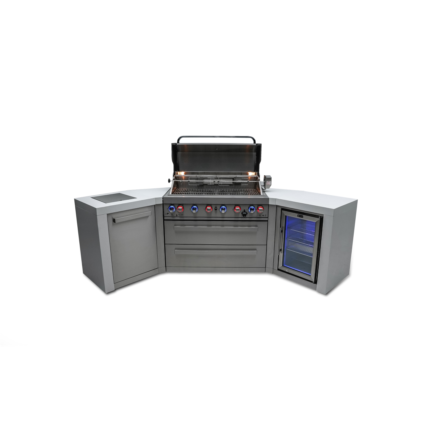 Îlot de luxe Mont Alpi 805 avec coins à 45 degrés et armoire réfrigérateur - Acier inoxydable de qualité marine