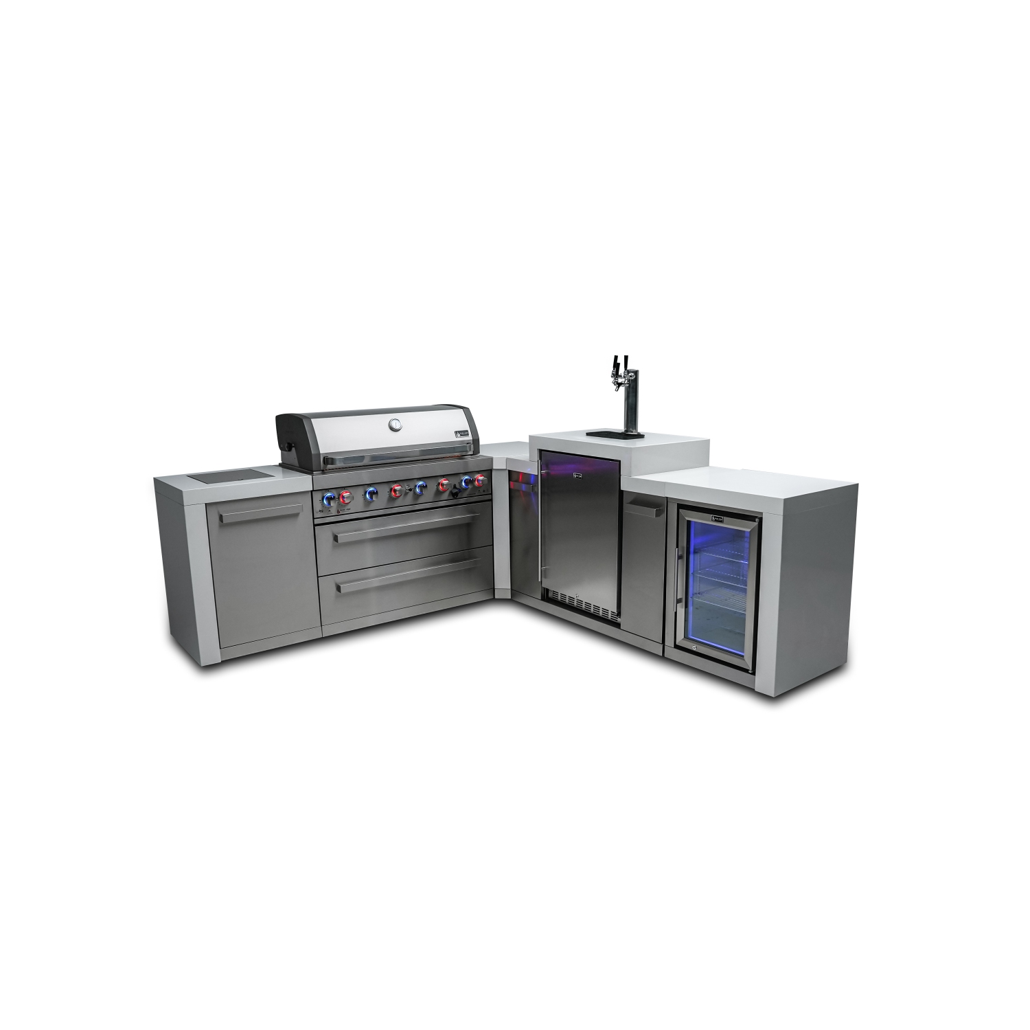 Îlot de luxe Mont Alpi 805 avec coin à 90 degrés, Kegerator et armoire réfrigérateur - Acier inoxydable de qualité marine