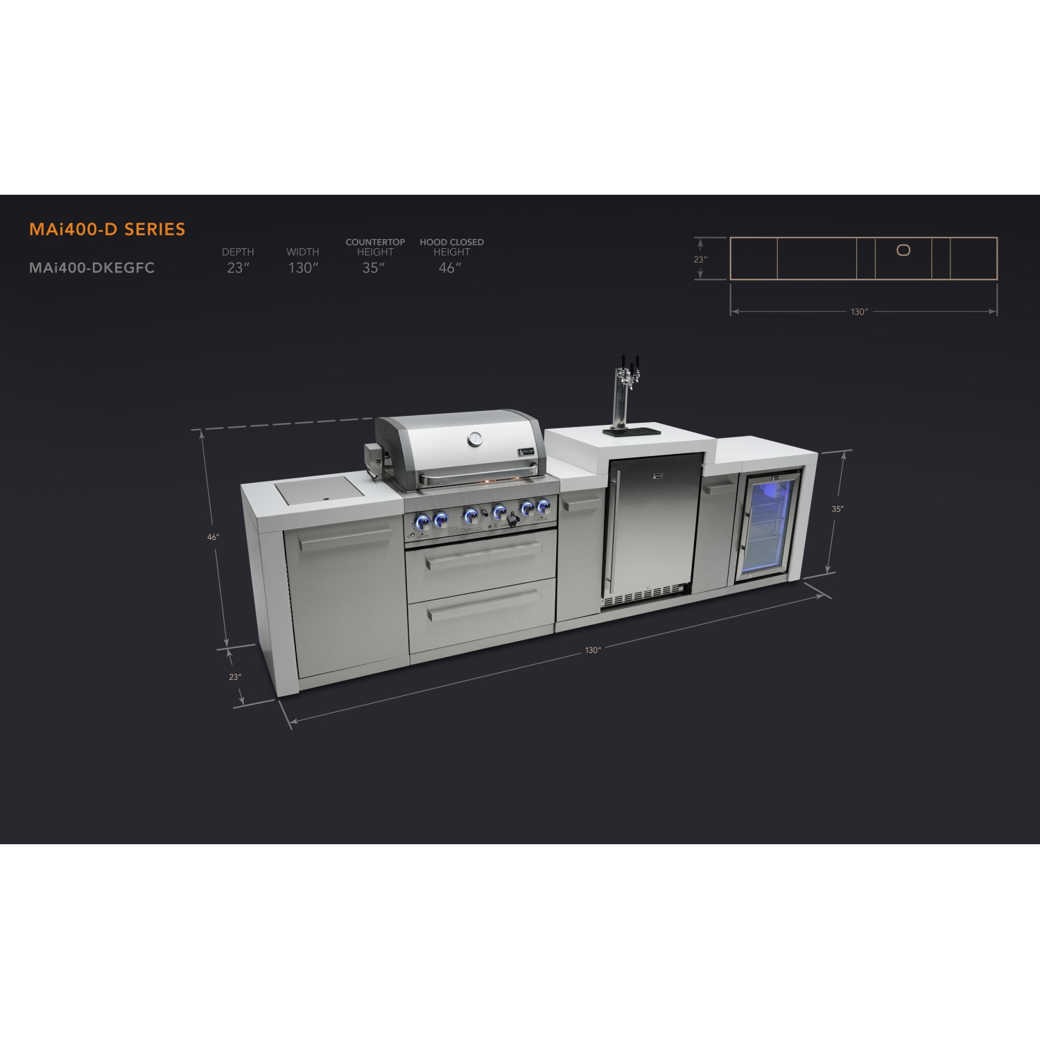 Îlot de luxe Mont Alpi 400 avec Kegerator et armoire réfrigérateur - Acier inoxydable de qualité marine