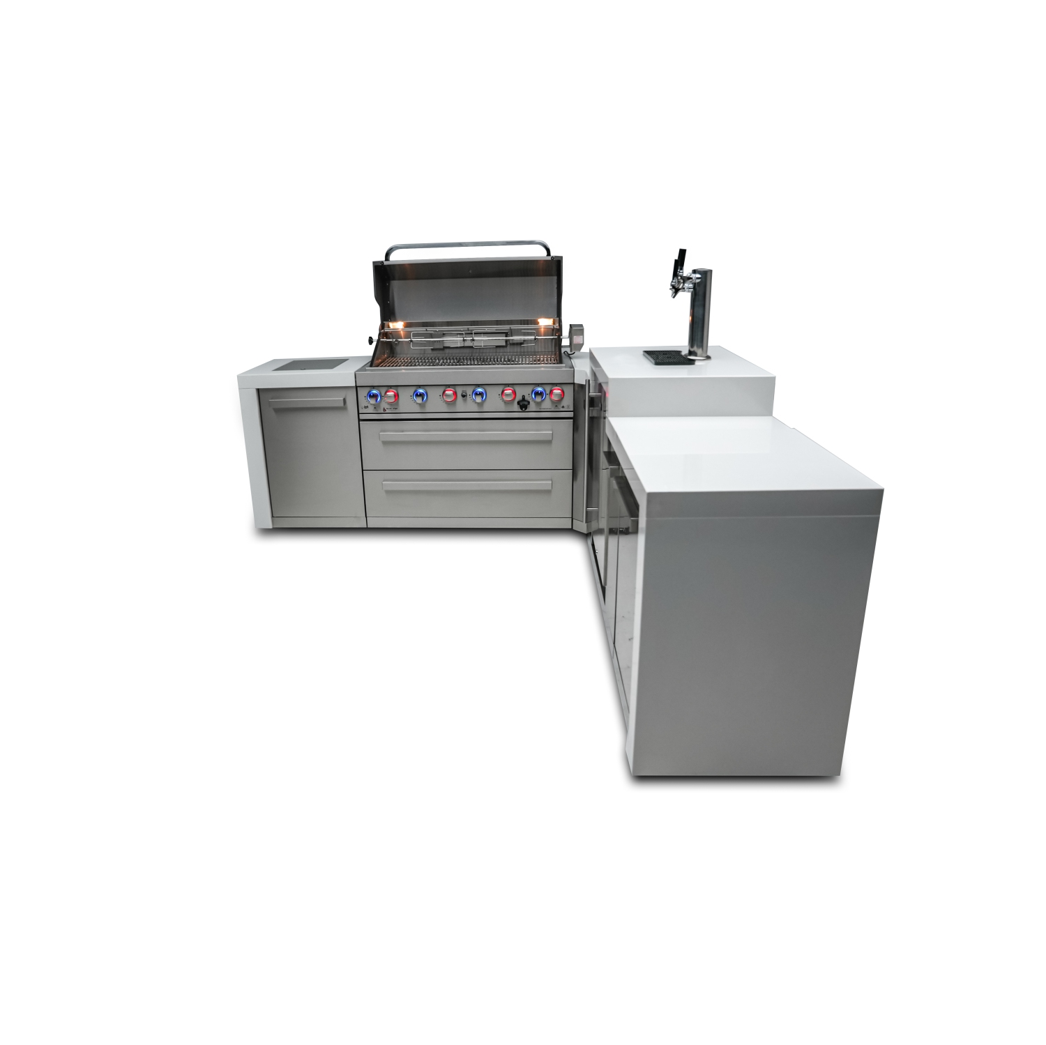 Île de luxe Mont Alpi 805 avec coin à 90 degrés et Kegerator - Acier inoxydable de qualité marine