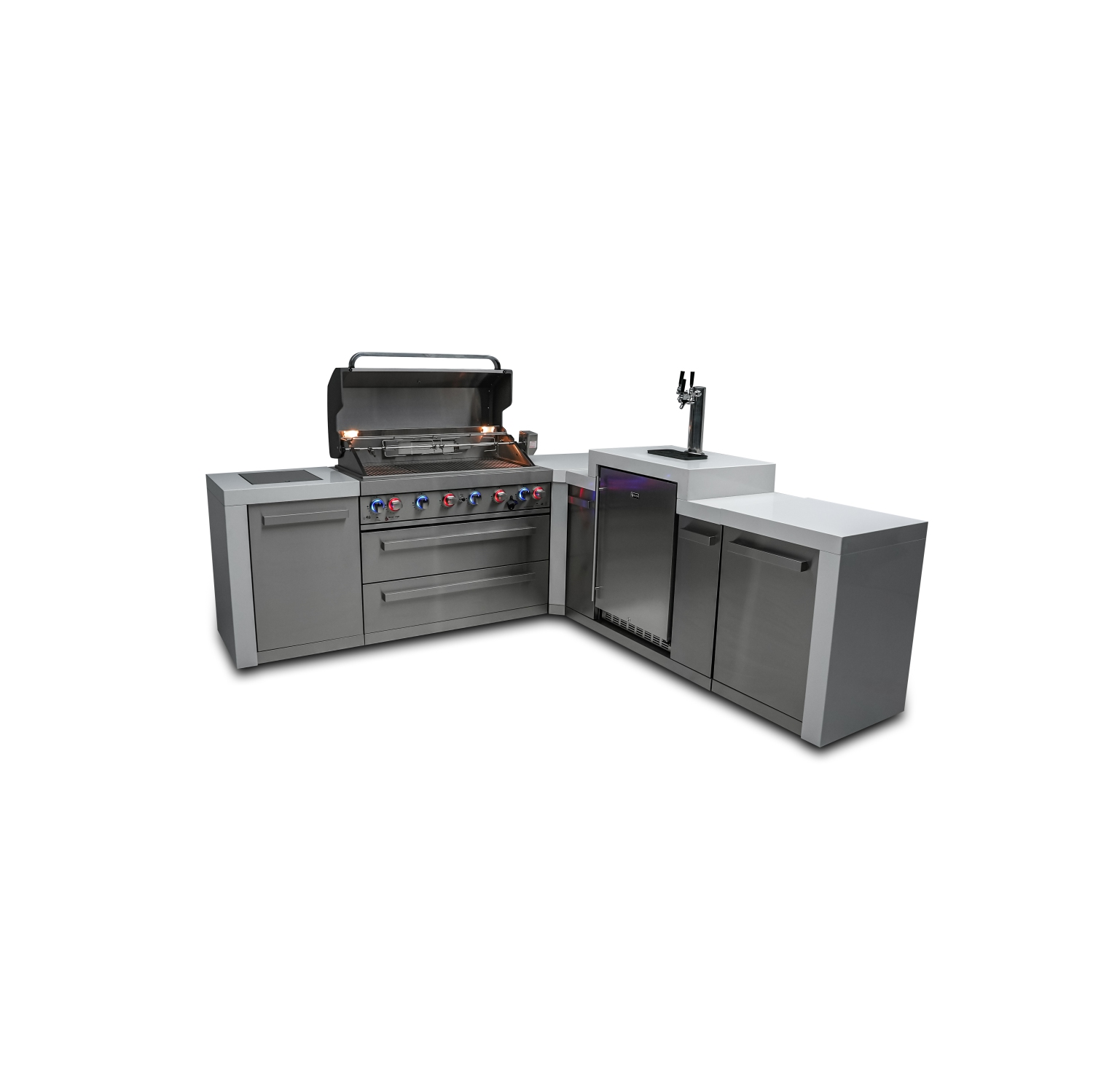 Île de luxe Mont Alpi 805 avec coin à 90 degrés et Kegerator - Acier inoxydable de qualité marine