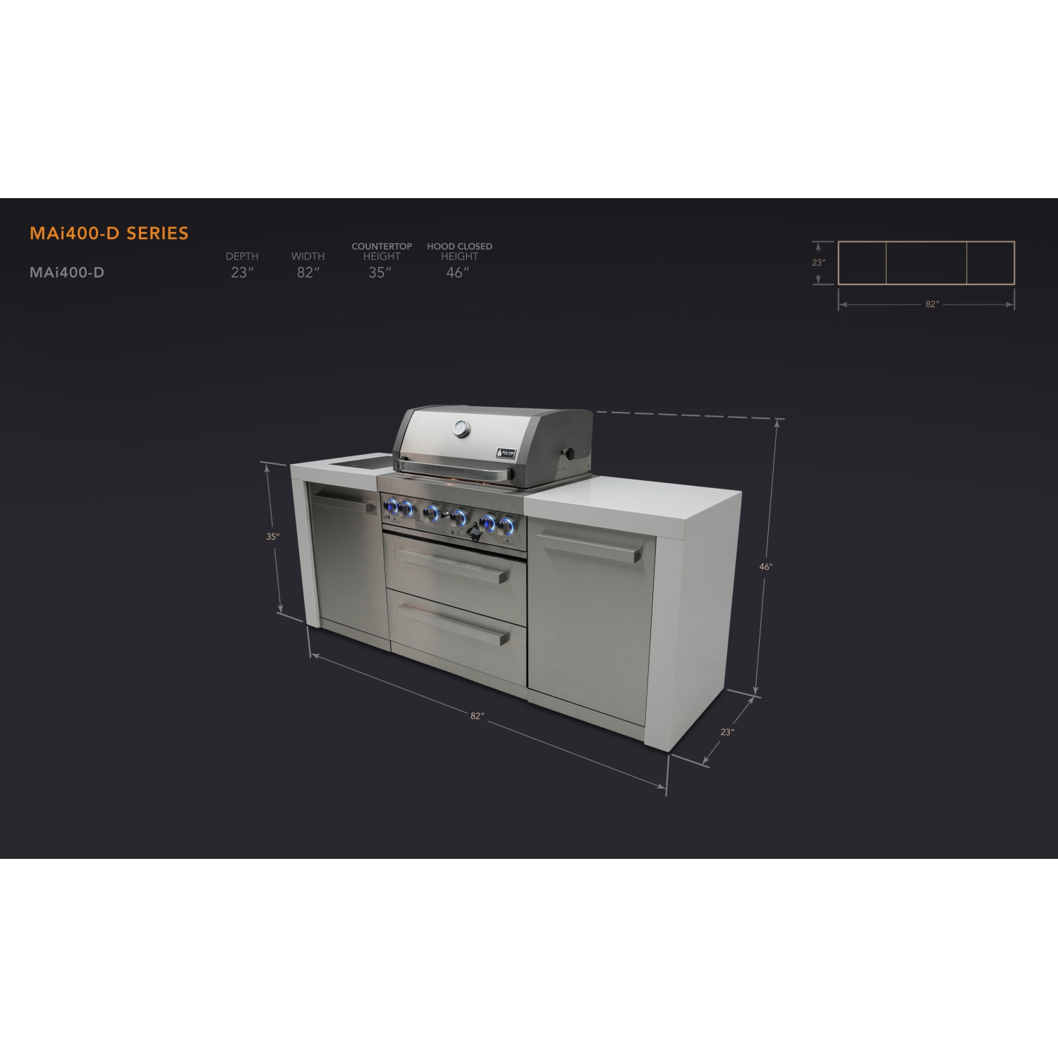 Îlot de luxe Mont Alpi 400 - Acier inoxydable de qualité marine