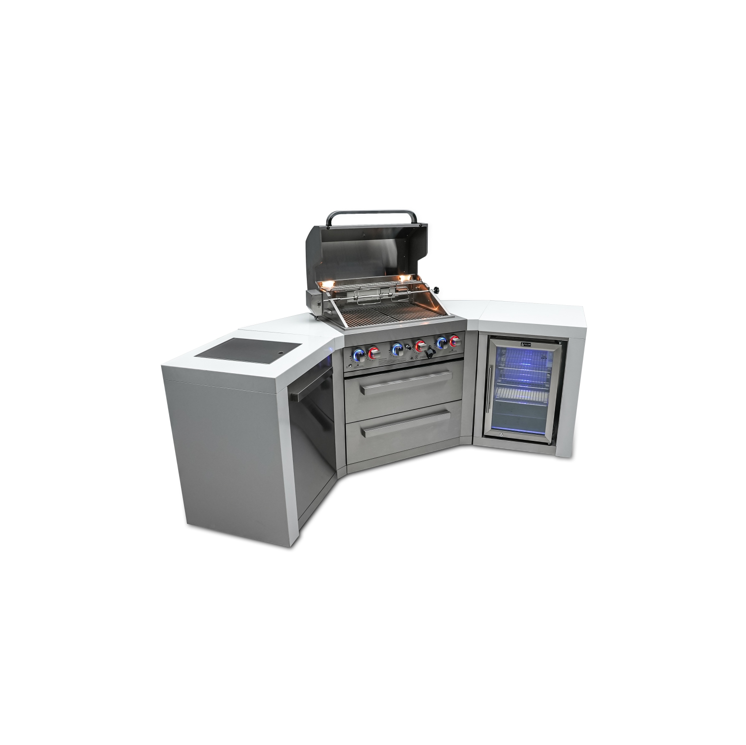 Îlot de luxe Mont Alpi 400 avec coins à 45 degrés et armoire réfrigérateur - Acier inoxydable de qualité marine