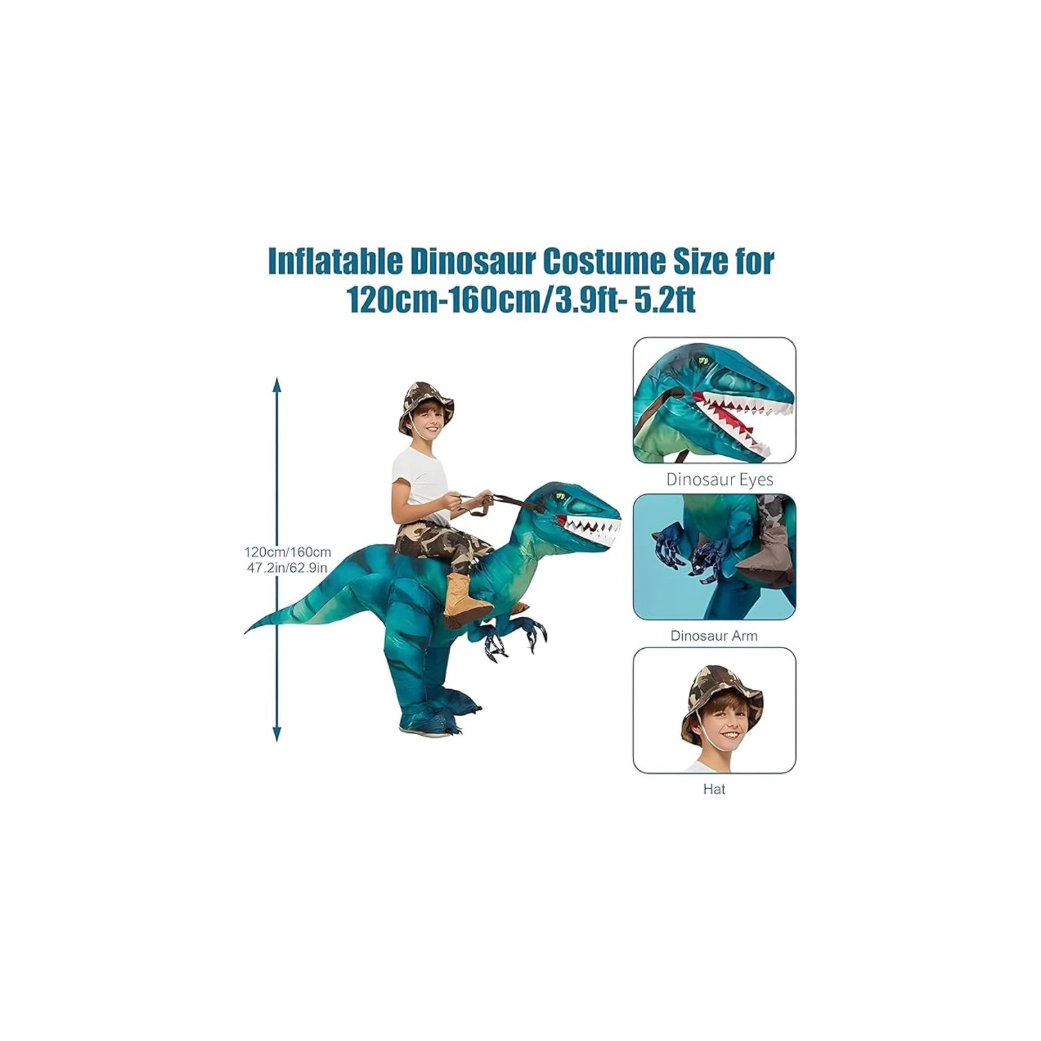 Costume de dinosaure gonflable pour enfants – Dégustez un costume de dinosaure d'Halloween, tenue gonflable amusante pour les fêtes