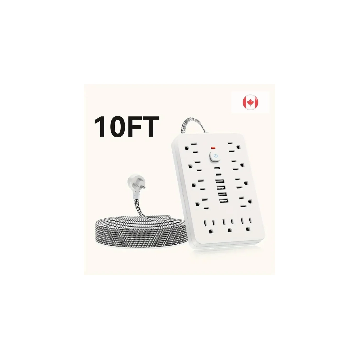 Barre d'alimentation à 11 prises avec ports USB et de type C – Protection contre les surtensions, fixation murale, idéale pour la maison, la