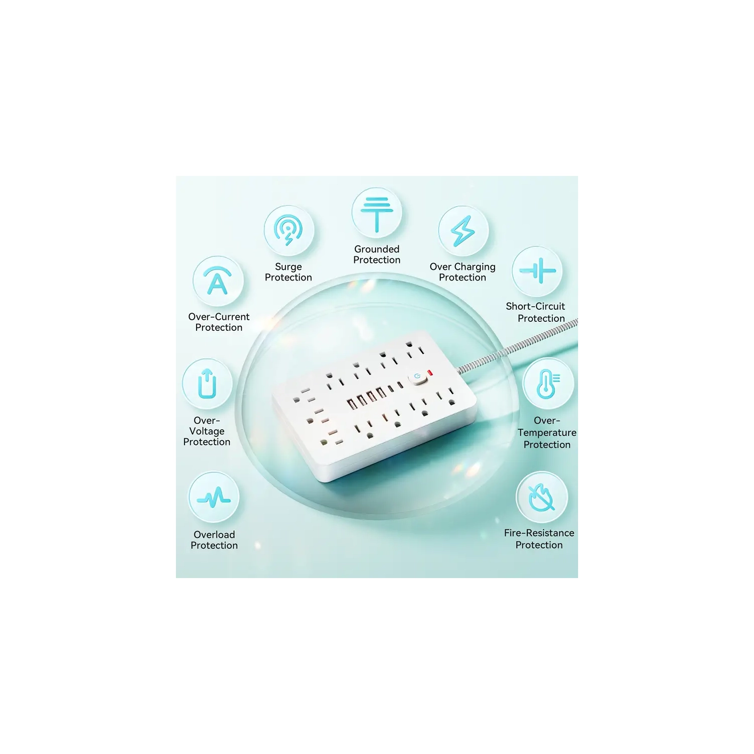 Barre d'alimentation à 11 prises avec ports USB et de type C – Protection contre les surtensions, fixation murale, idéale pour la maison, la