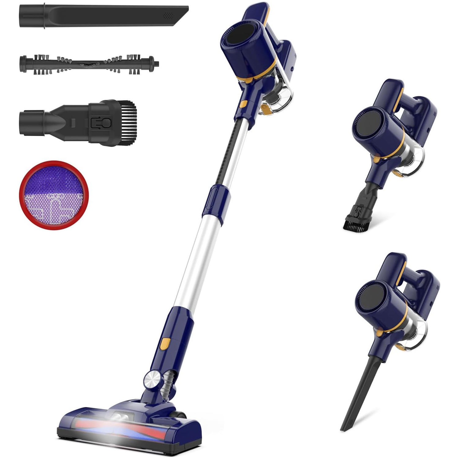 Aspirateur sans fil N7S, aspirateur sans fil 45Kpa avec puissante brosse motorisée LED, aspirateur-balai léger rechargeable sans fil 210&nbsp;W pour
