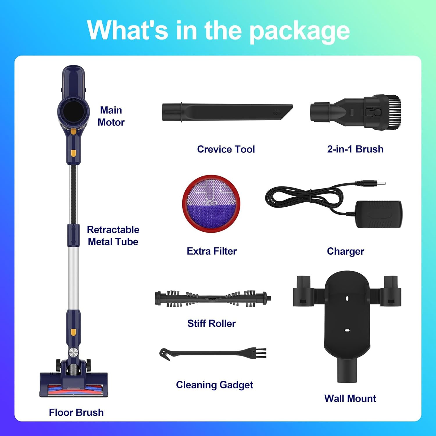 Aspirateur sans fil N7S, aspirateur sans fil 45Kpa avec puissante brosse motorisée LED, aspirateur-balai léger rechargeable sans fil 210&nbsp;W pour