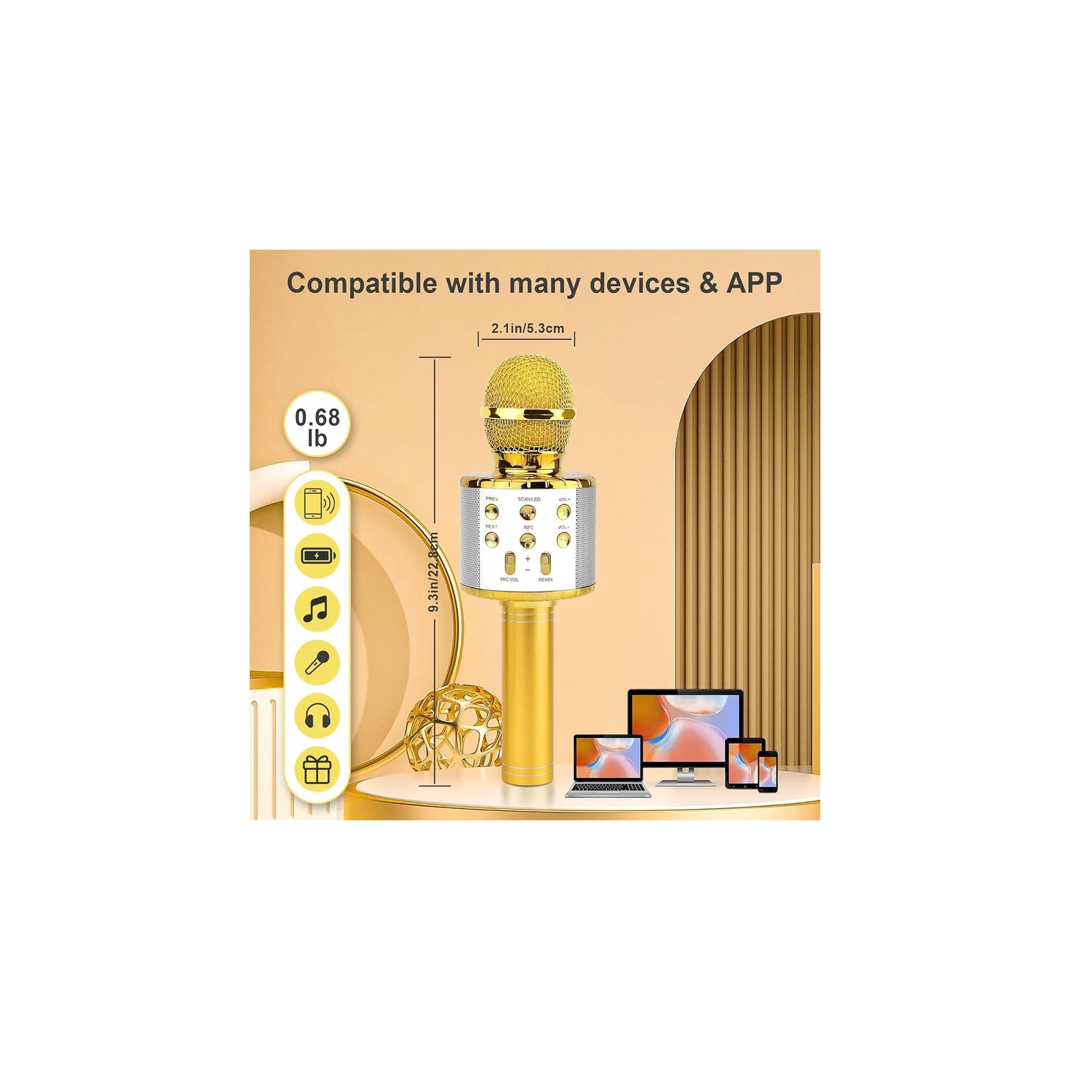 4 in 1 Handheld Karaoke Microphone, Portable Karaoke System with Speaker, Karaoke Machine Home KTV Player with Record Function for Android & iOS